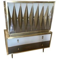 Midcentury Italian Glass and Brass Chest of Drawers