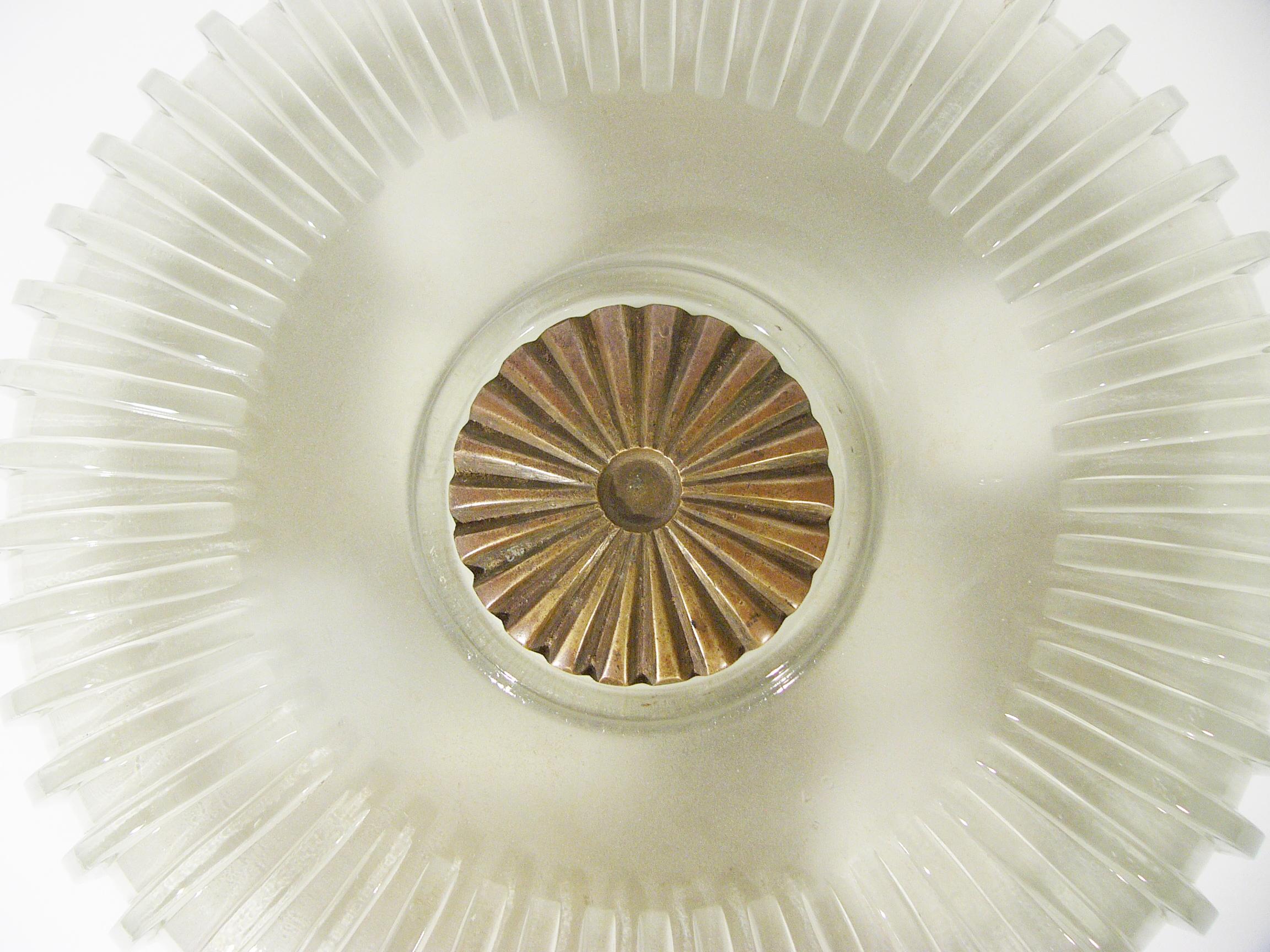 Mid-Century Italian Glass and Brass Flush Mount Lamp 4