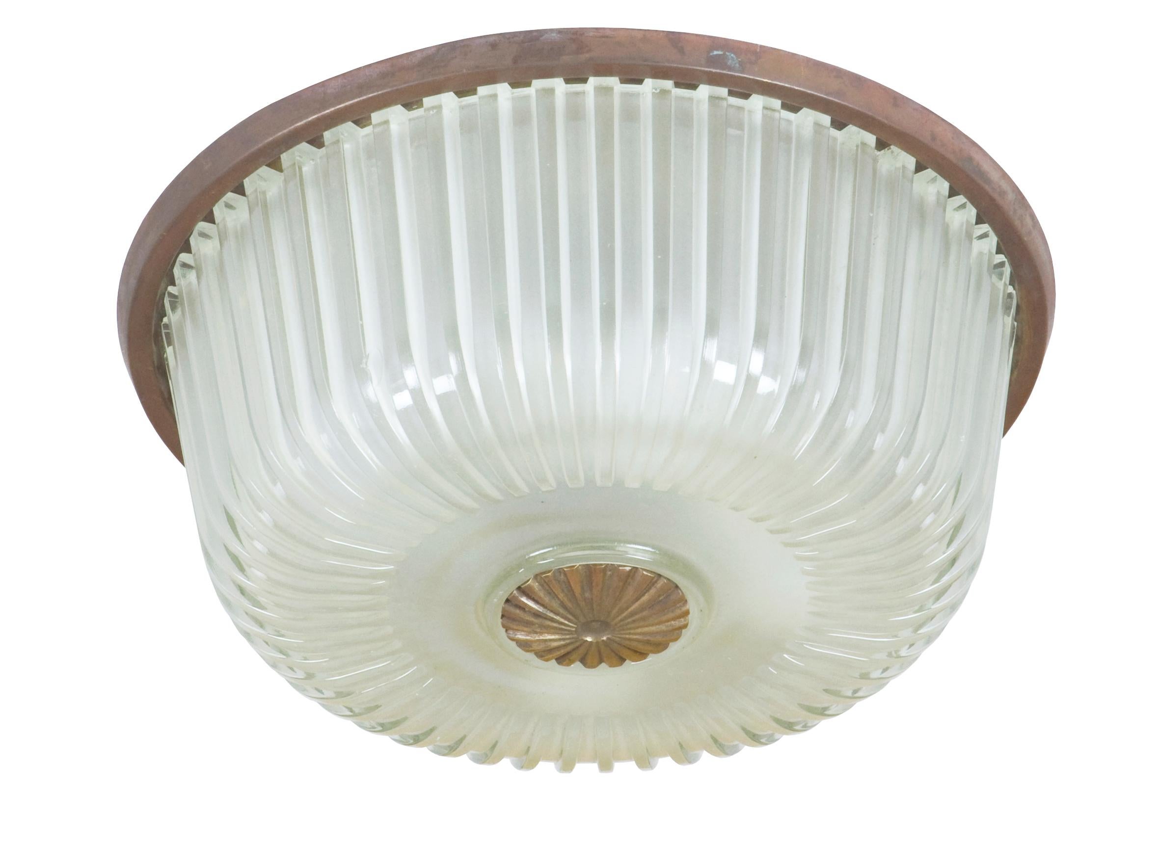 Mid-Century Modern Mid-Century Italian Glass and Brass Flush Mount Lamp