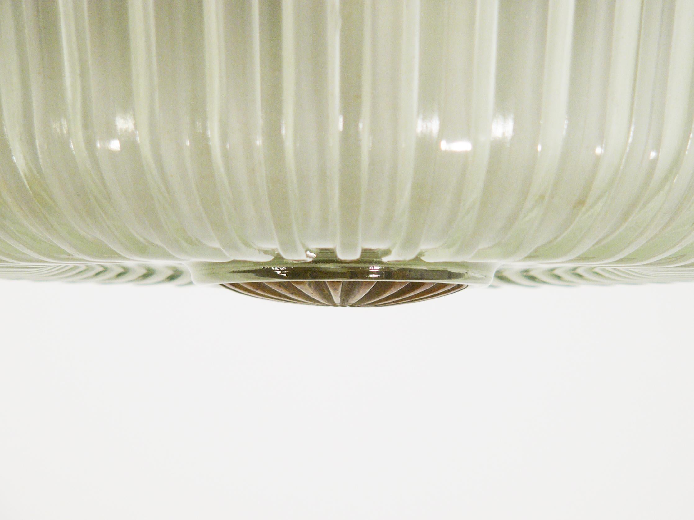 Mid-20th Century Mid-Century Italian Glass and Brass Flush Mount Lamp