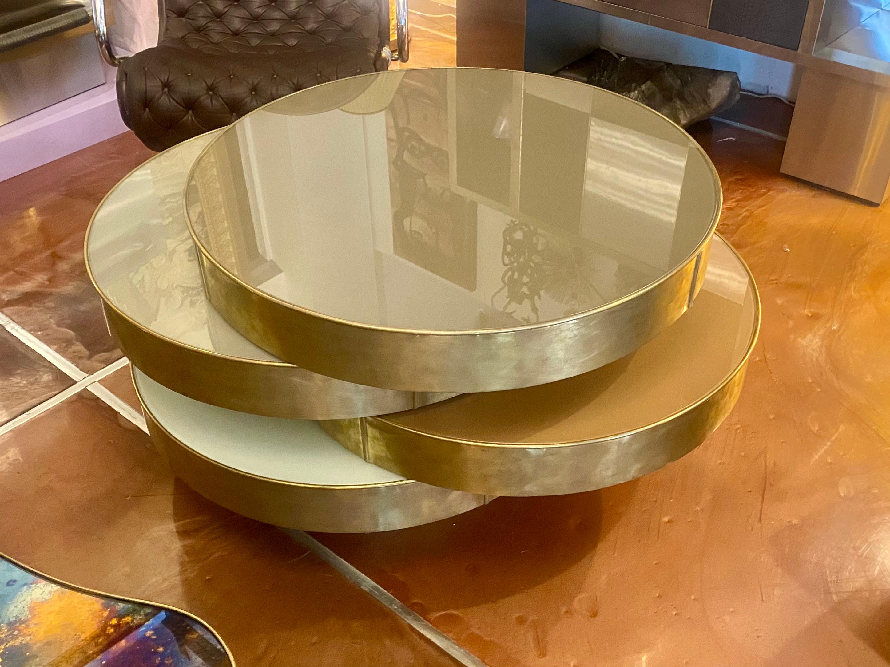 Mesa Cocktail Modular Italiana de Vidrio y Latón de Mediados de Siglo en venta 5