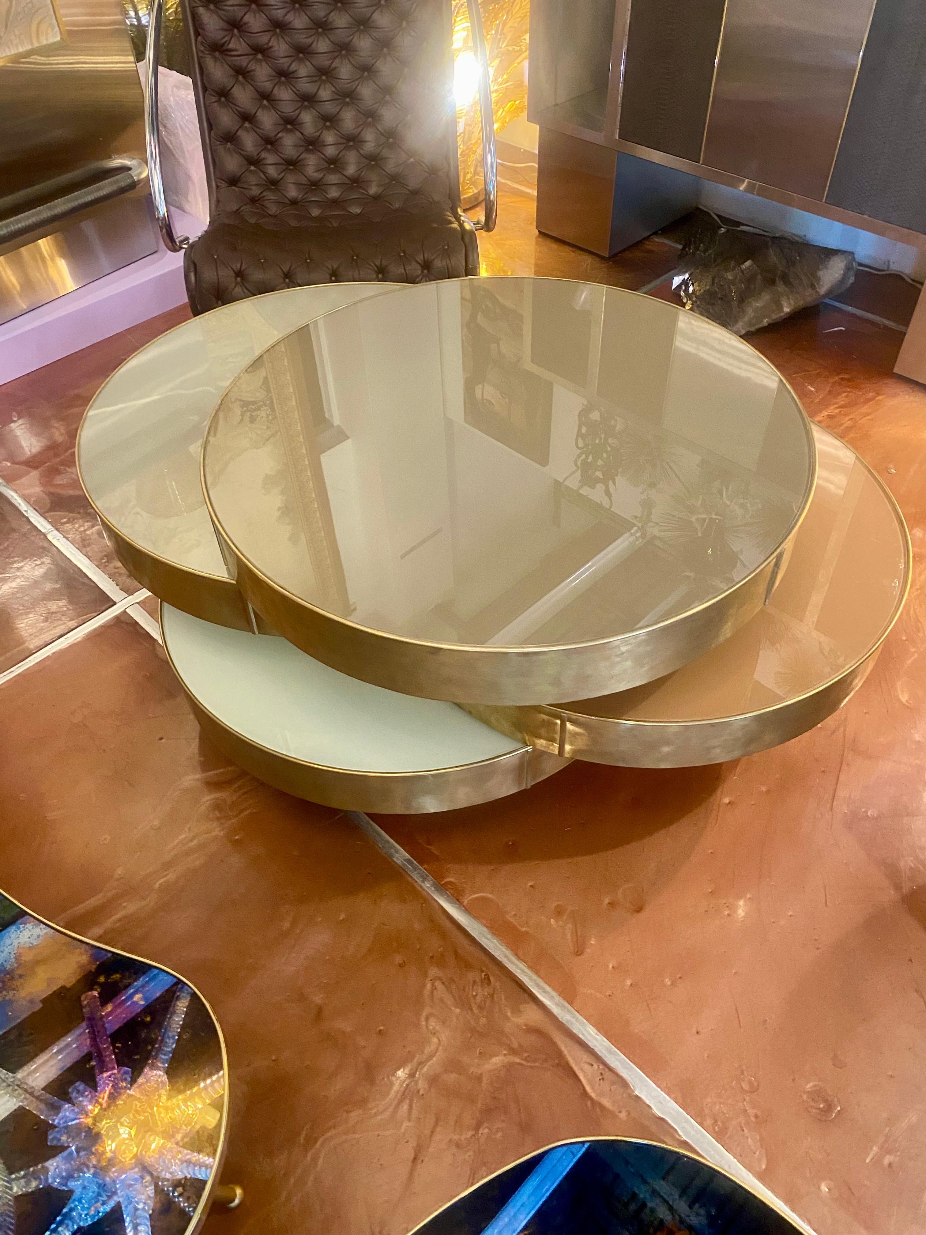 Mesa Cocktail Modular Italiana de Vidrio y Latón de Mediados de Siglo Moderno de mediados de siglo en venta