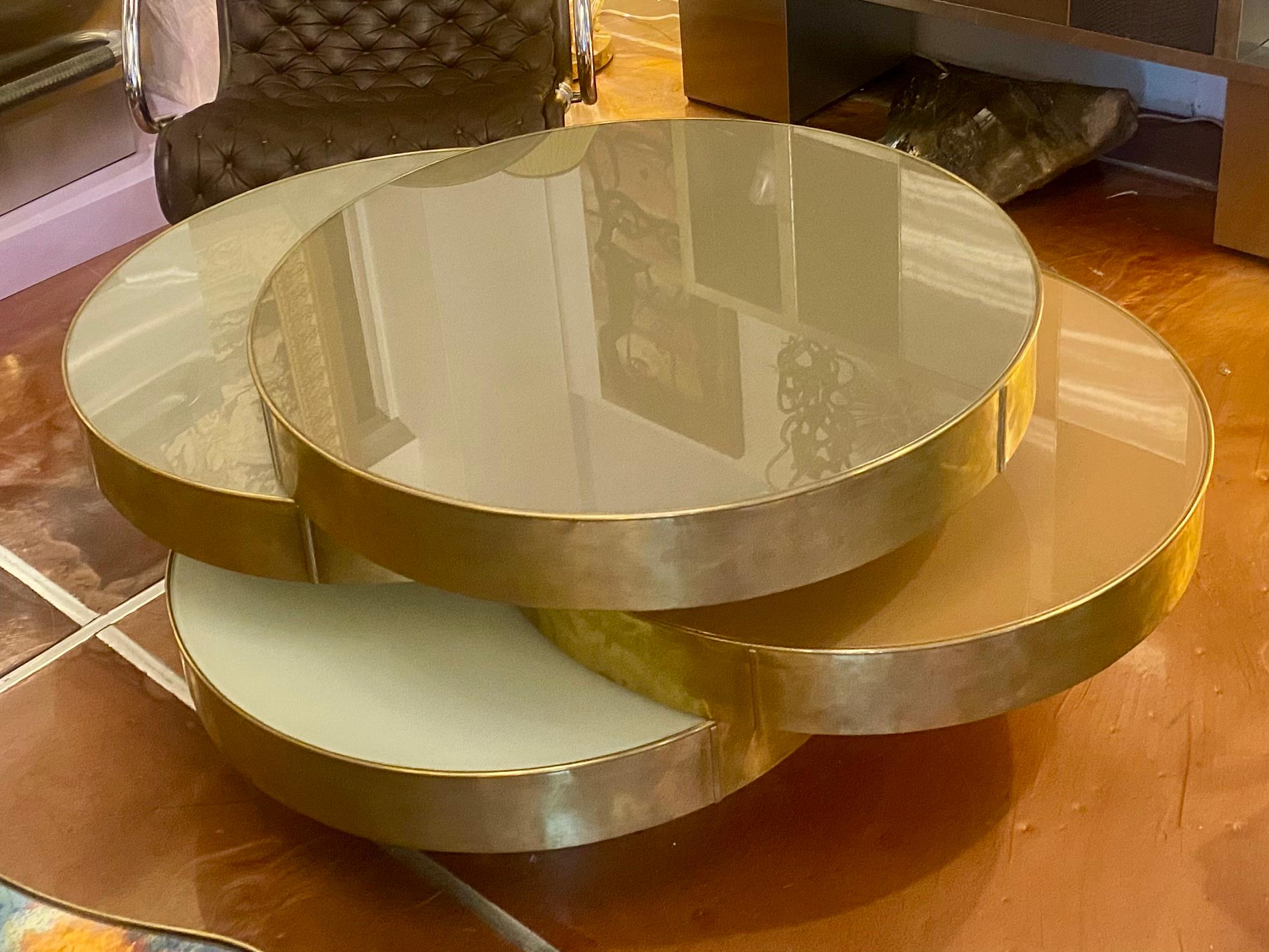 Mesa Cocktail Modular Italiana de Vidrio y Latón de Mediados de Siglo en venta 1