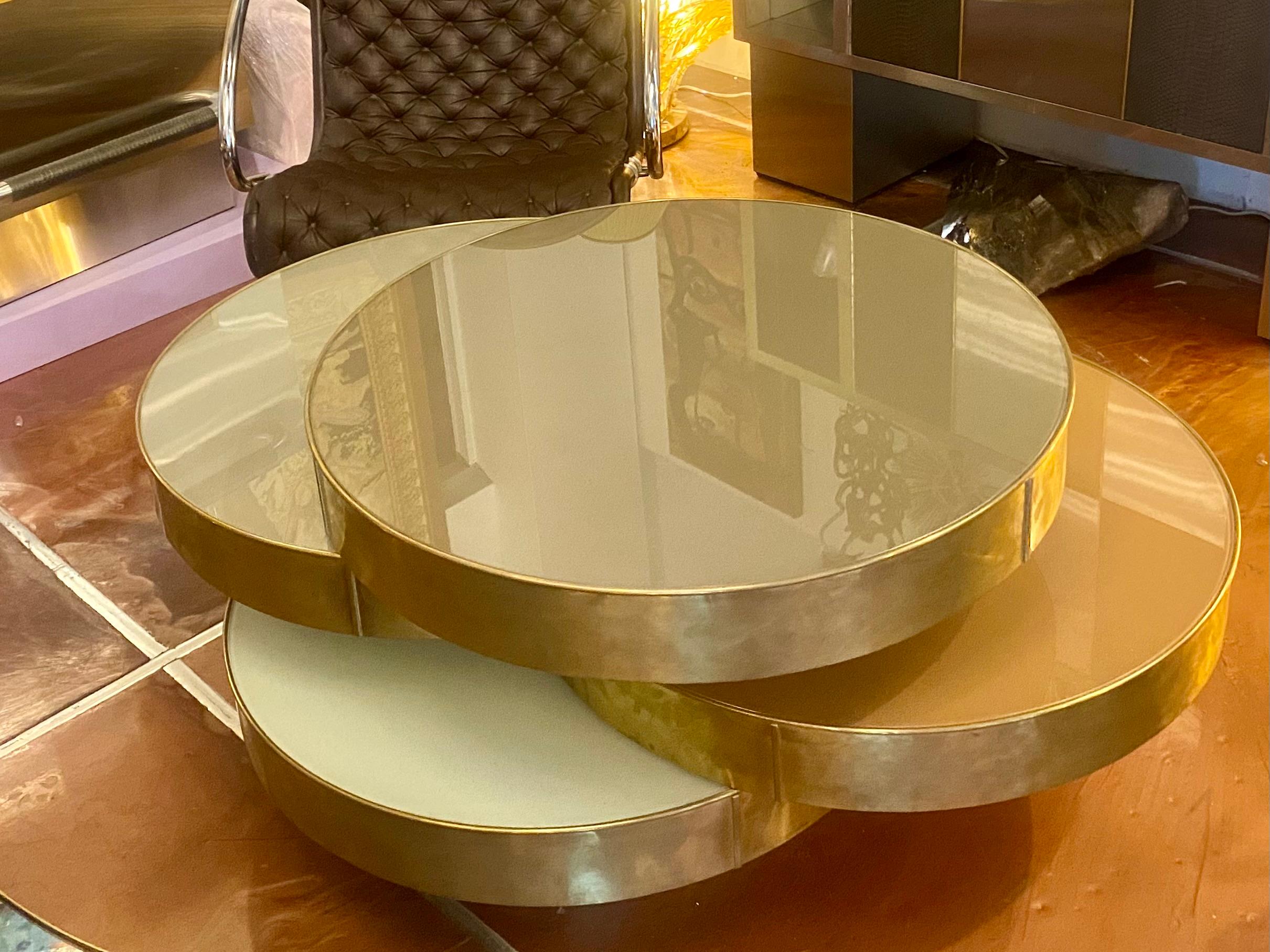 Mesa Cocktail Modular Italiana de Vidrio y Latón de Mediados de Siglo en venta 2