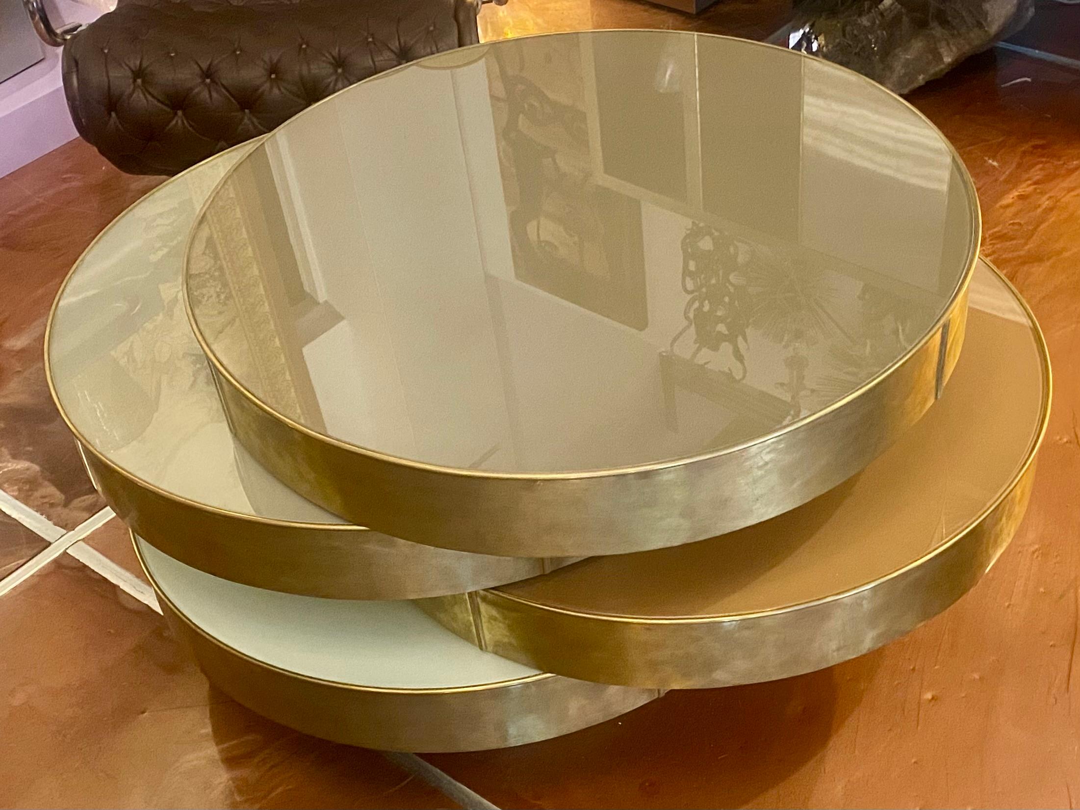 Mesa Cocktail Modular Italiana de Vidrio y Latón de Mediados de Siglo en venta 3