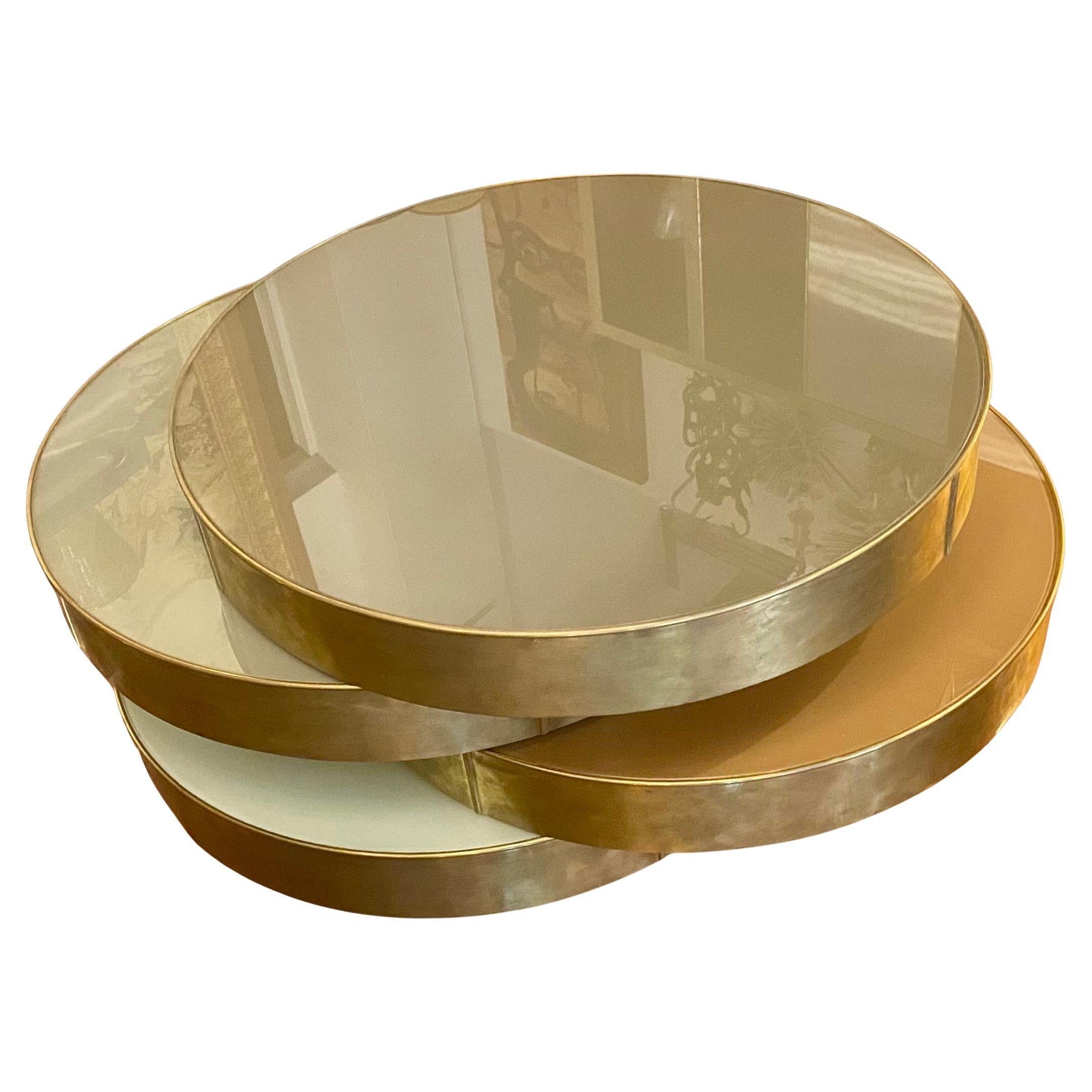 Mesa Cocktail Modular Italiana de Vidrio y Latón de Mediados de Siglo en venta