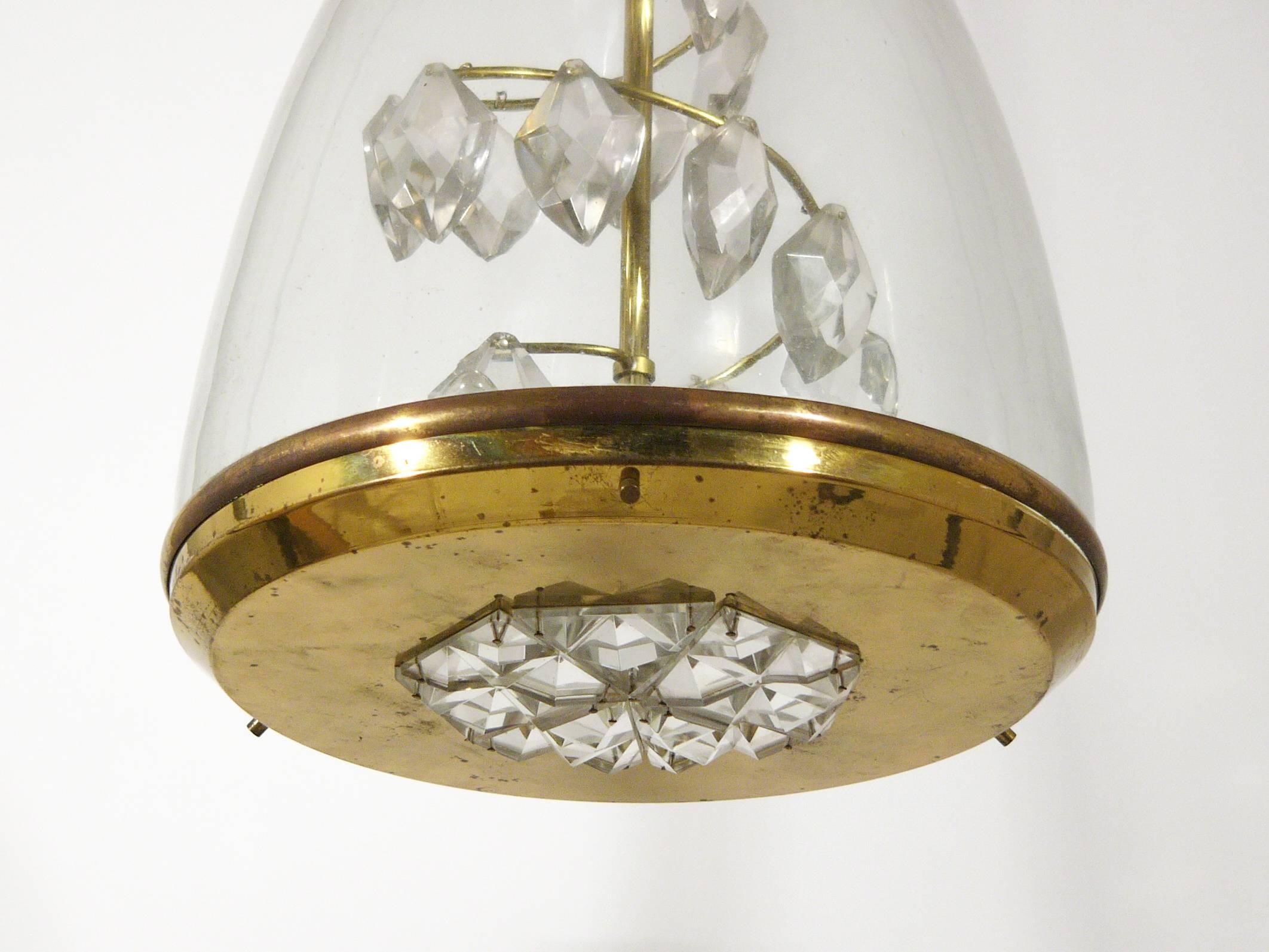 Colgante italiano de cristal y latón de los años 50 al estilo de Azucena Moderno de mediados de siglo en venta