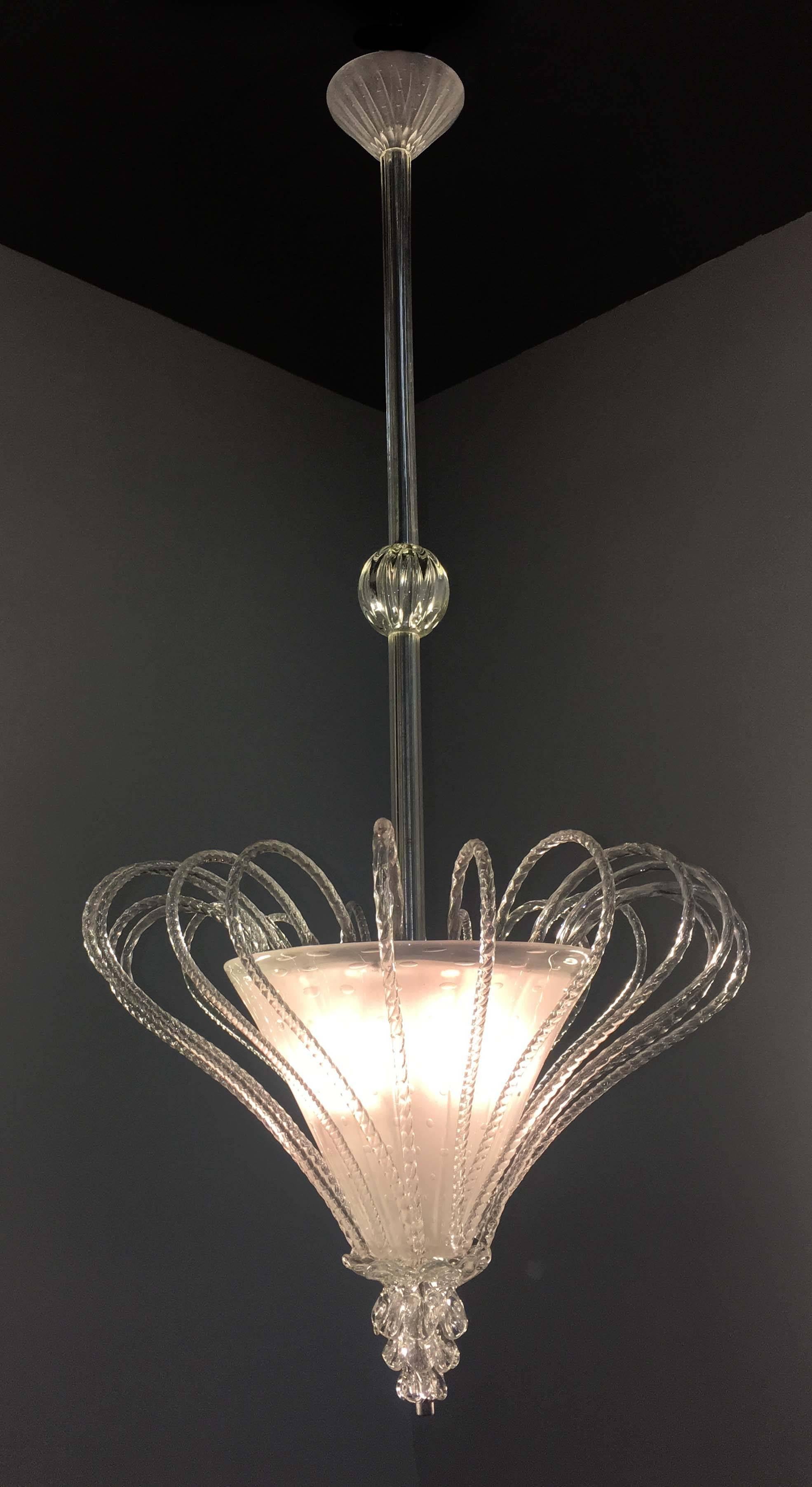 Midcentury Italian Glass Chandelier by Barovier & Toso, Murano, 1940 8