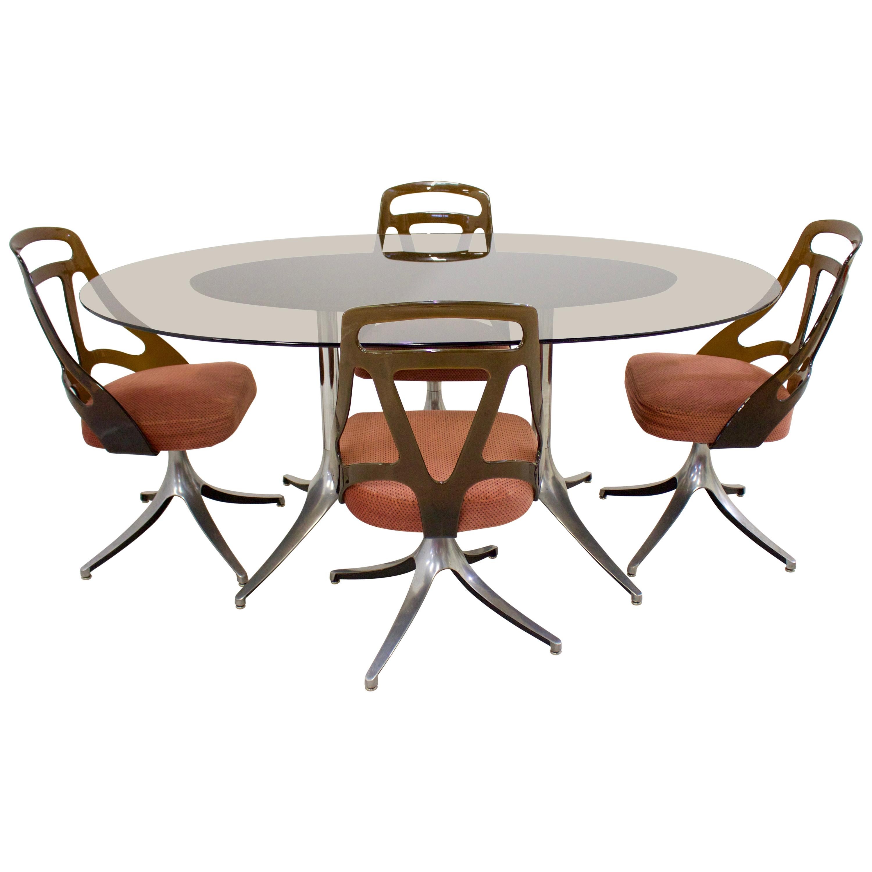 Midcentury Italian Glass Dining Table and Chairs Set of 4, 1960s For Sale