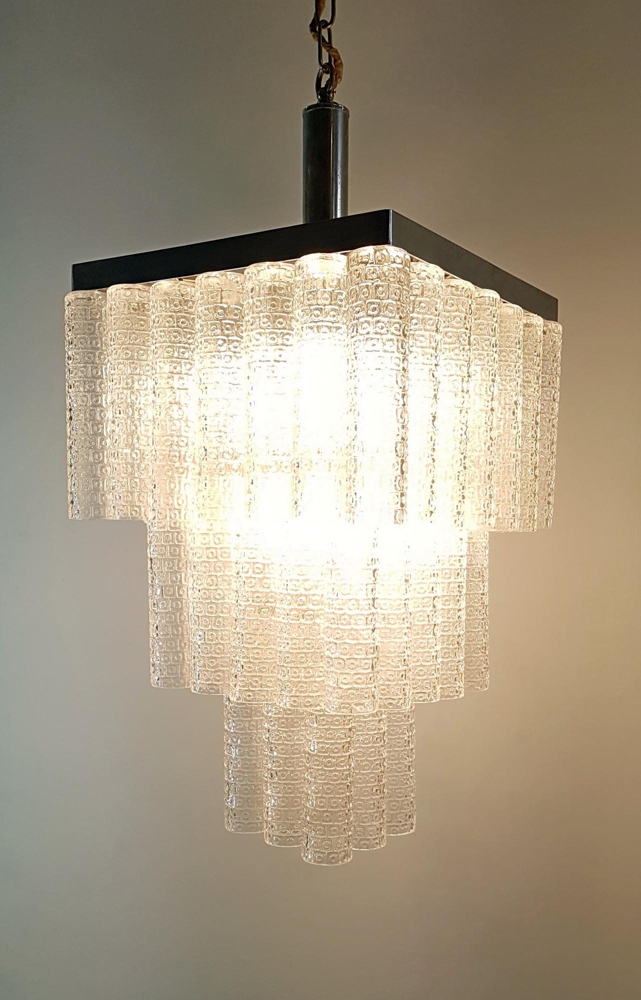 Mid-Century Modern Midcentury Italian Glass Tube Chandelier For Sale