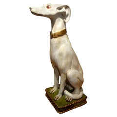 Statue italienne de Whippet en terre cuite émaillée du milieu du siècle dernier