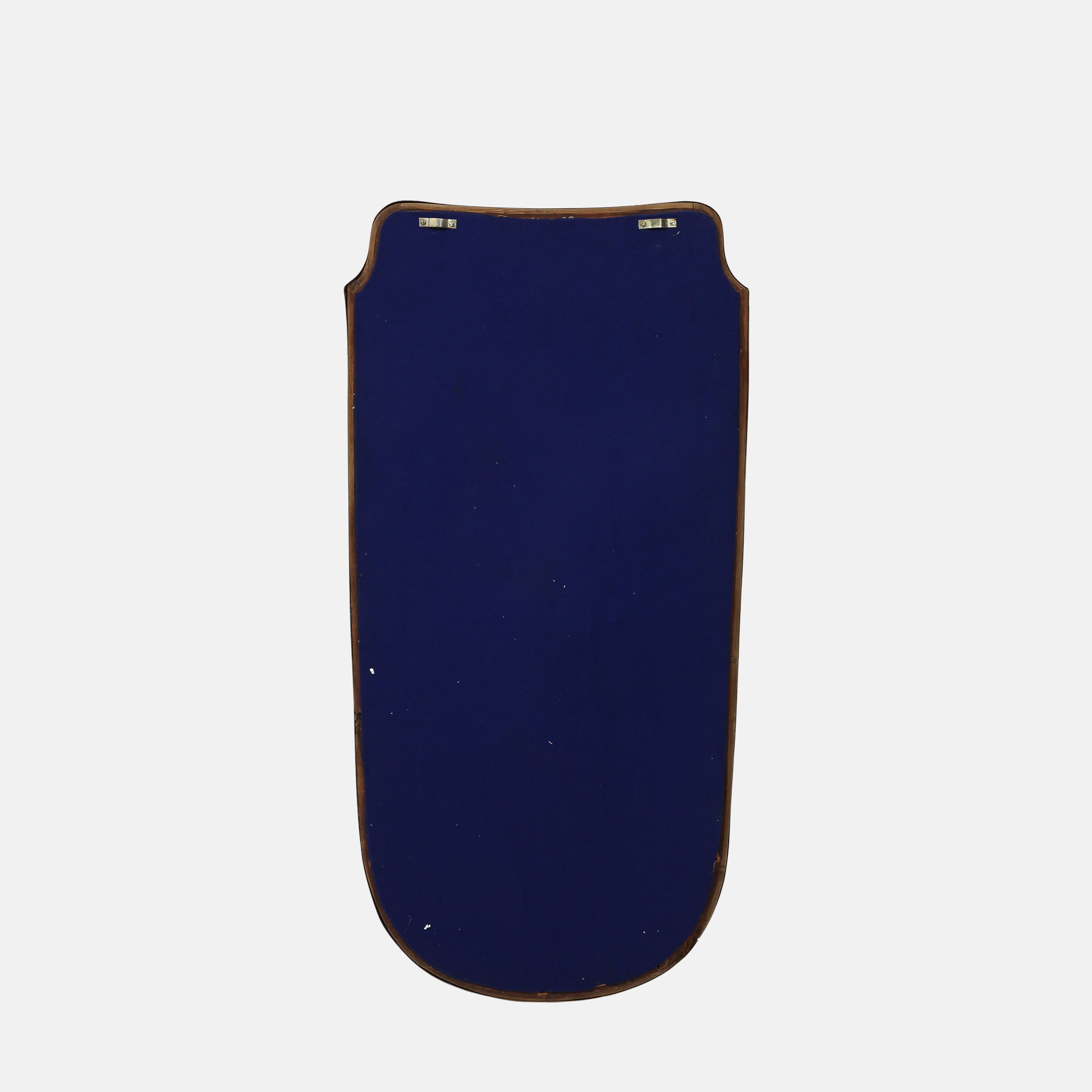 Midcentury Italian Grand Scale Shield Shaped Brass Beveled Mirror 1950s For Sale 5
