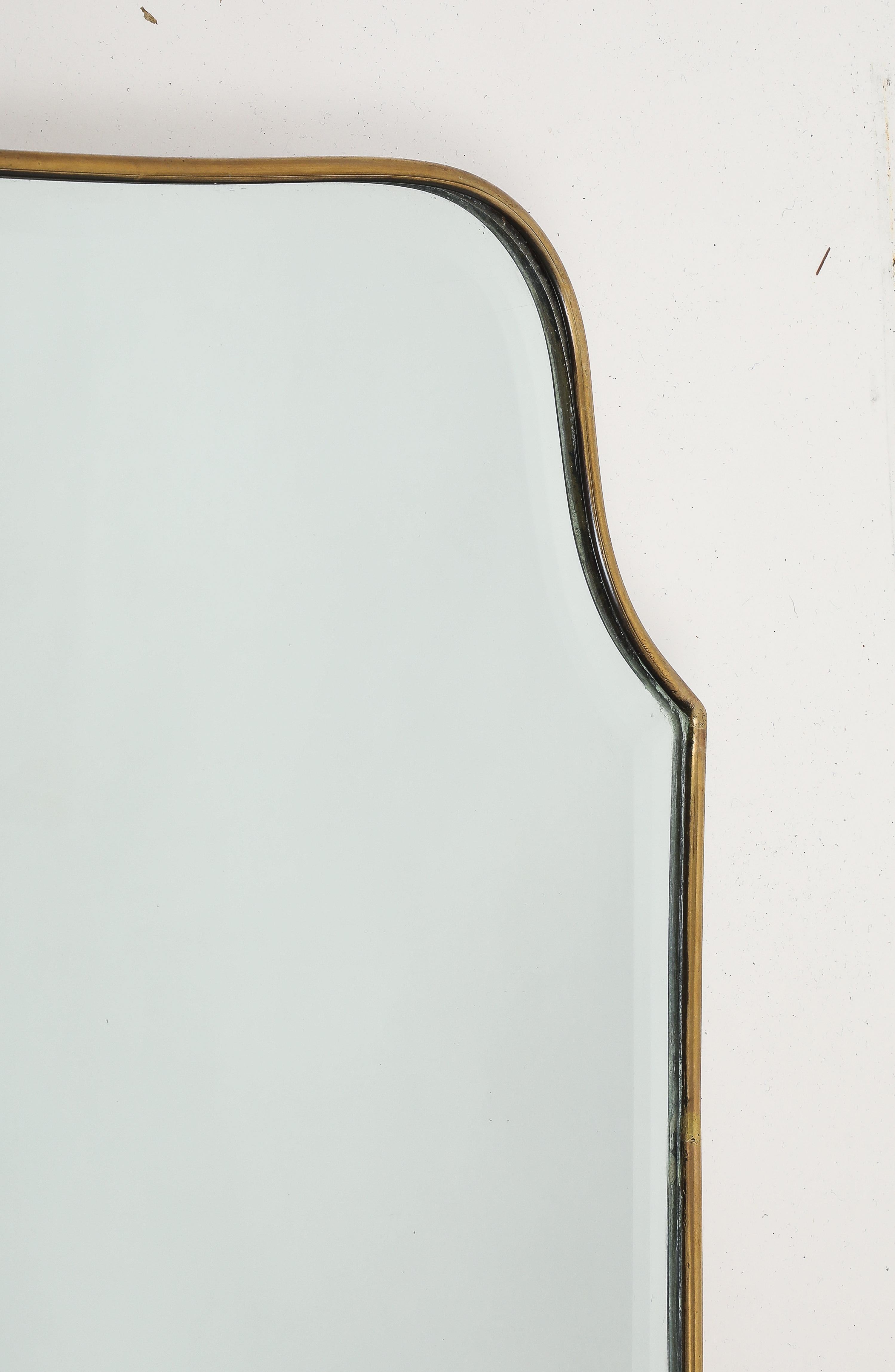 Midcentury Italian Grand Scale Shield Shaped Brass Beveled Mirror 1950s For Sale 1