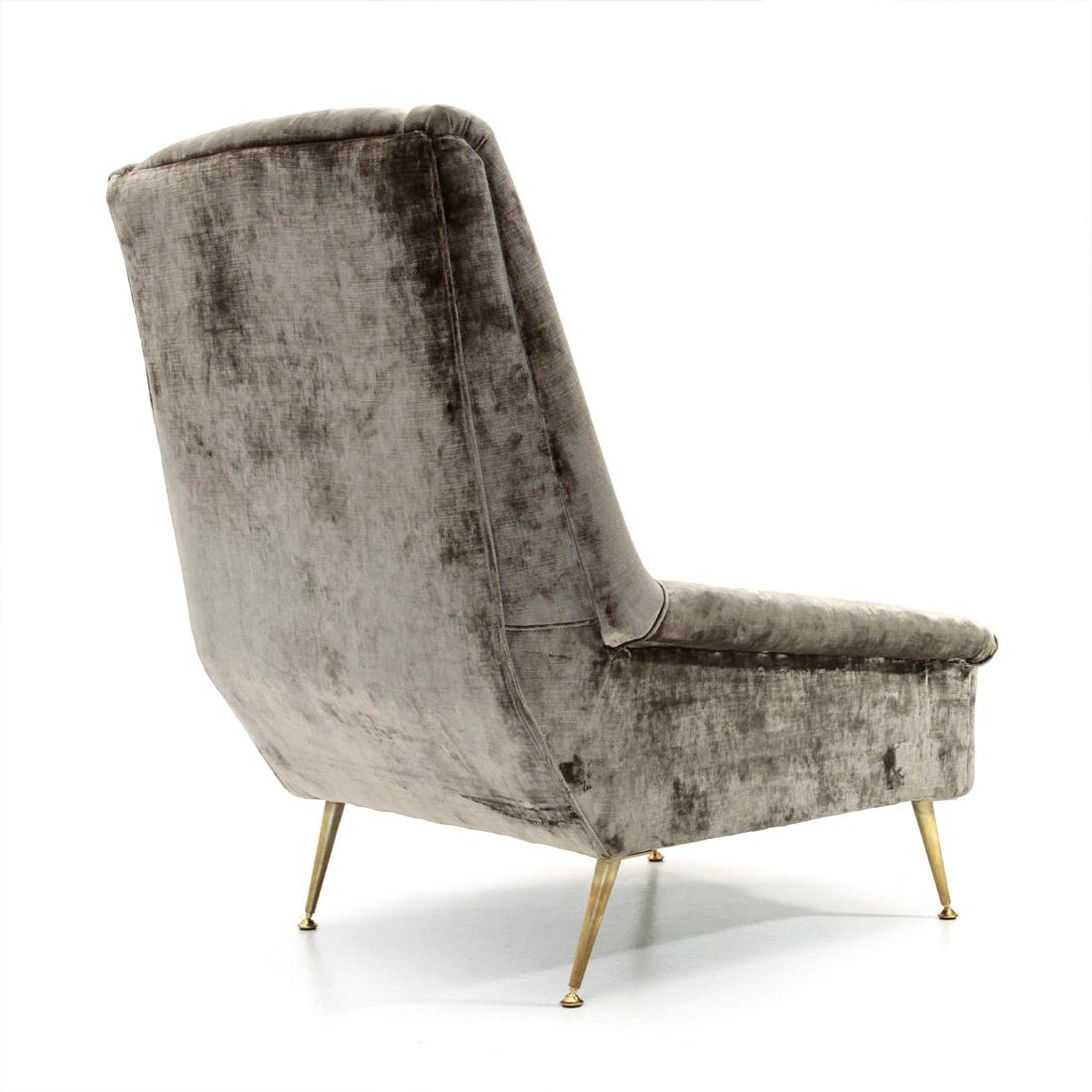 Mid-20th Century Midcentury Italian Gray Velvet Armchair, 1960s