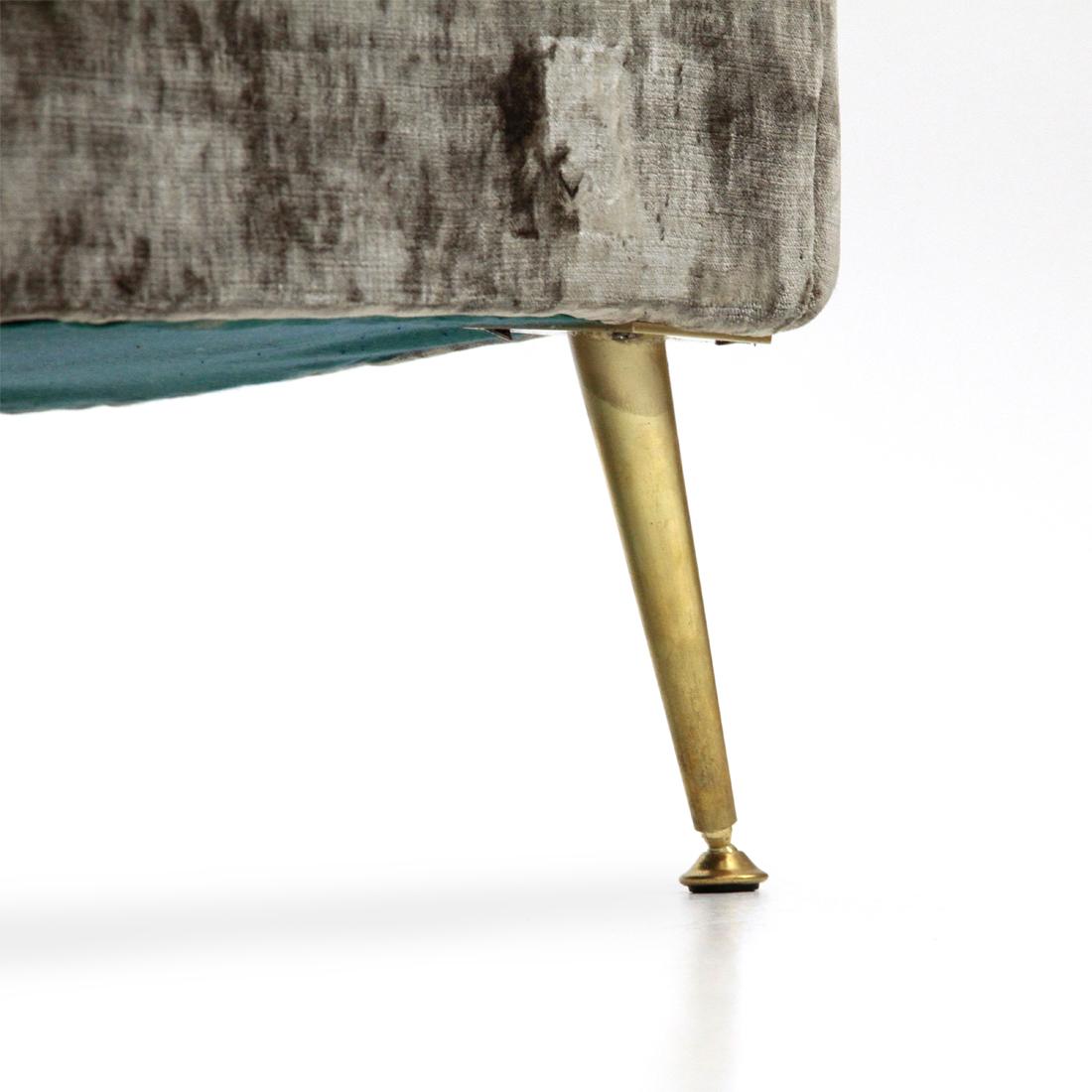 Brass Midcentury Italian Gray Velvet Armchair, 1960s