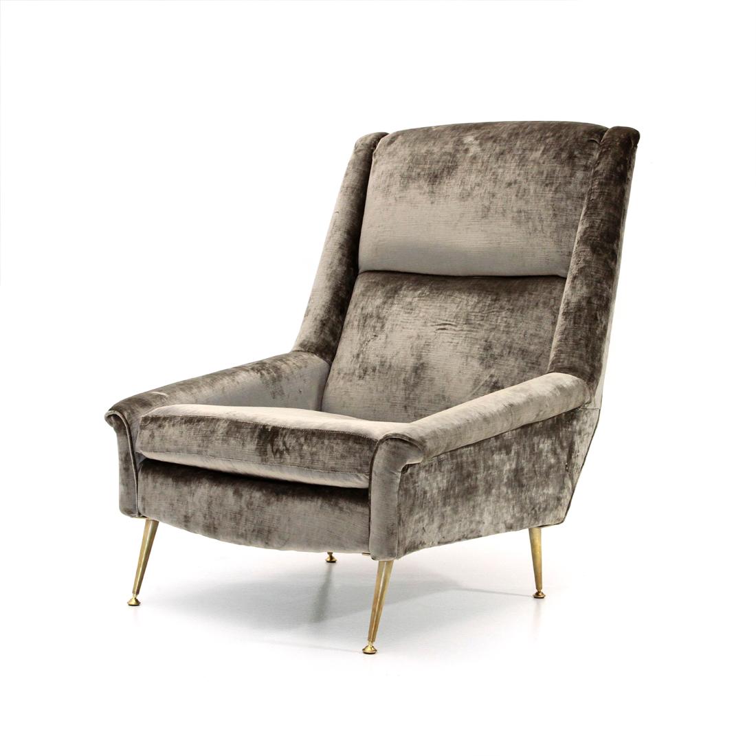 Midcentury Italian Gray Velvet Armchair, 1960s 1