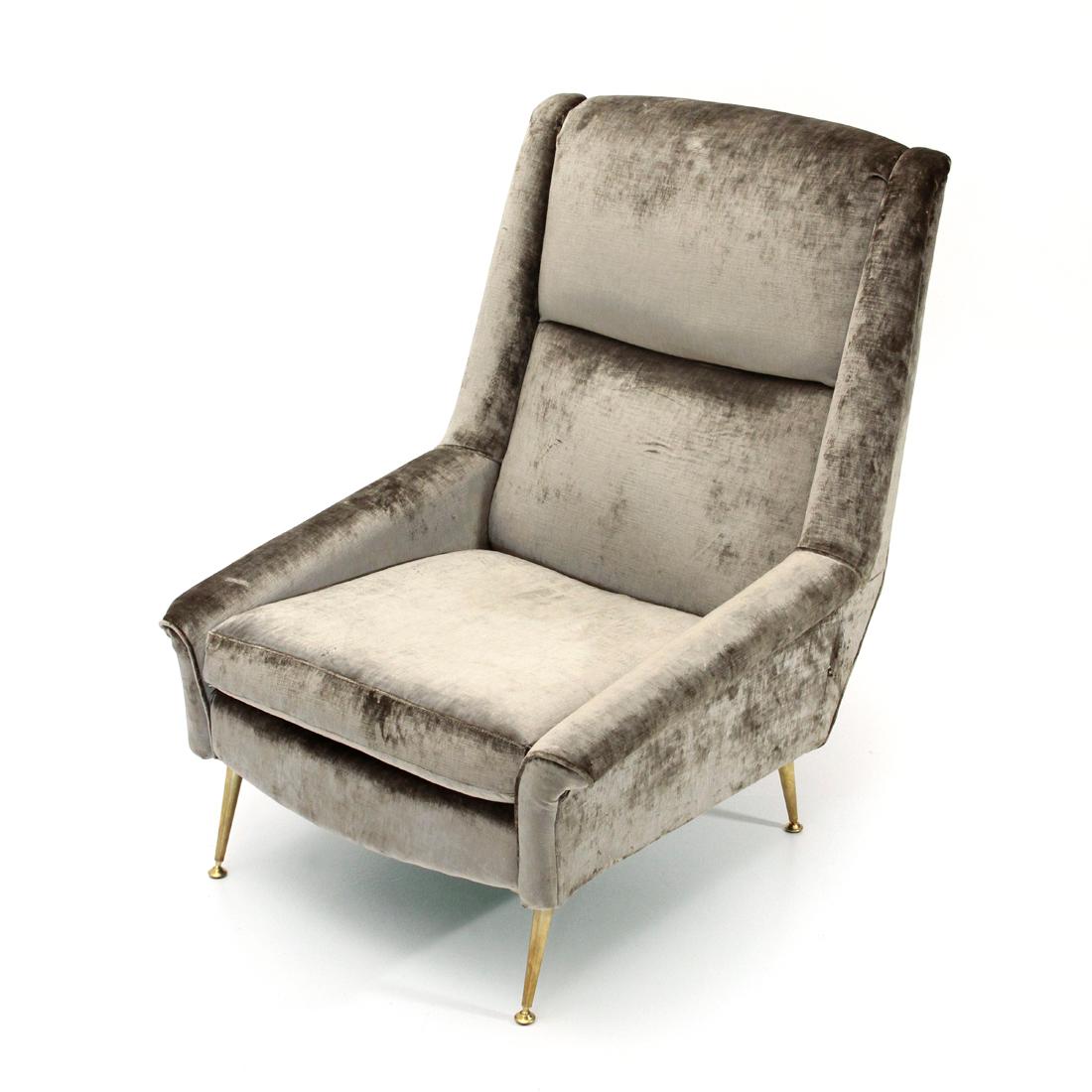 Midcentury Italian Gray Velvet Armchair, 1960s 2