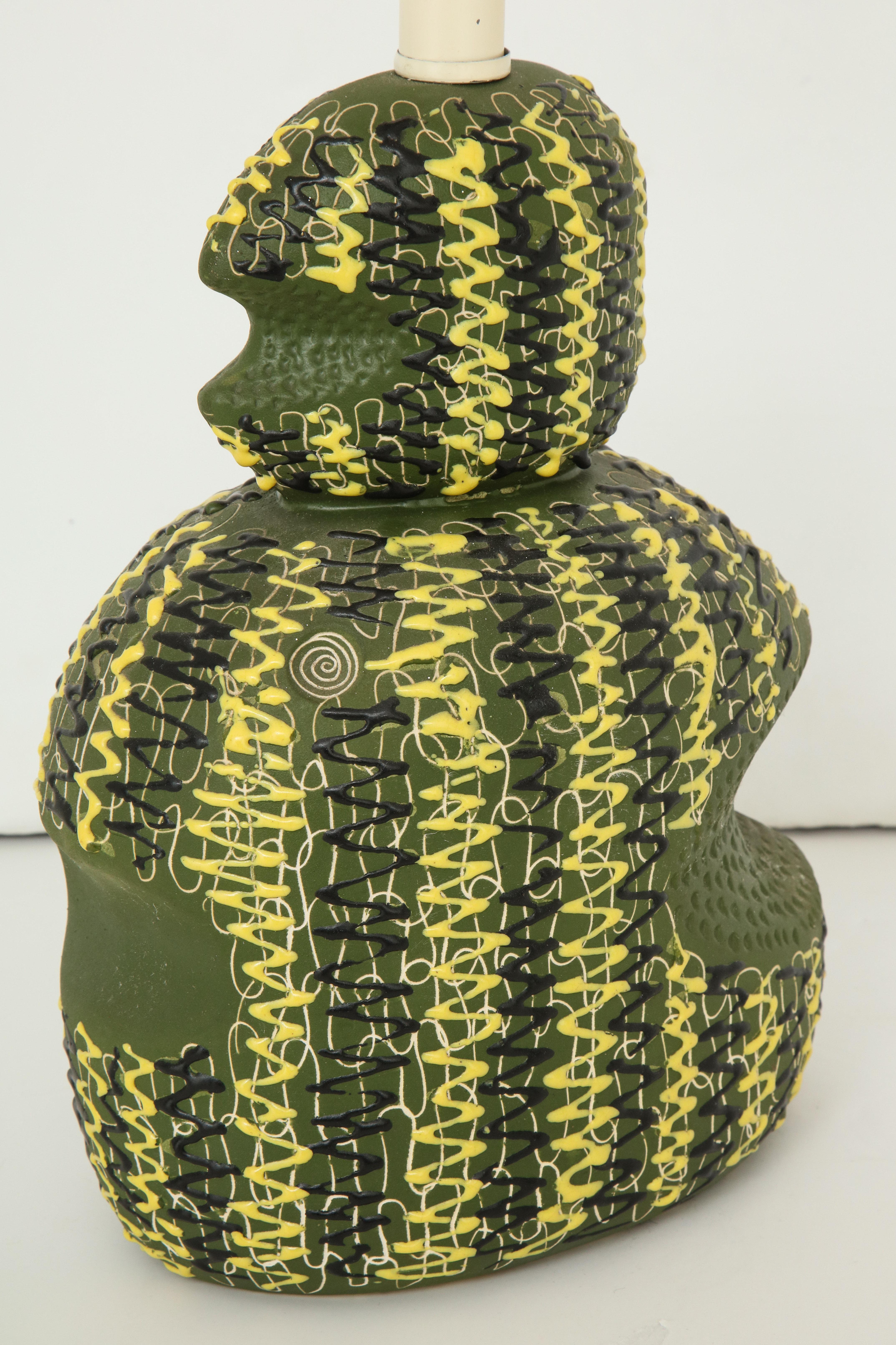 Italian Midcentury Green & Yellow Ceramic Table Lamp For Sale 4