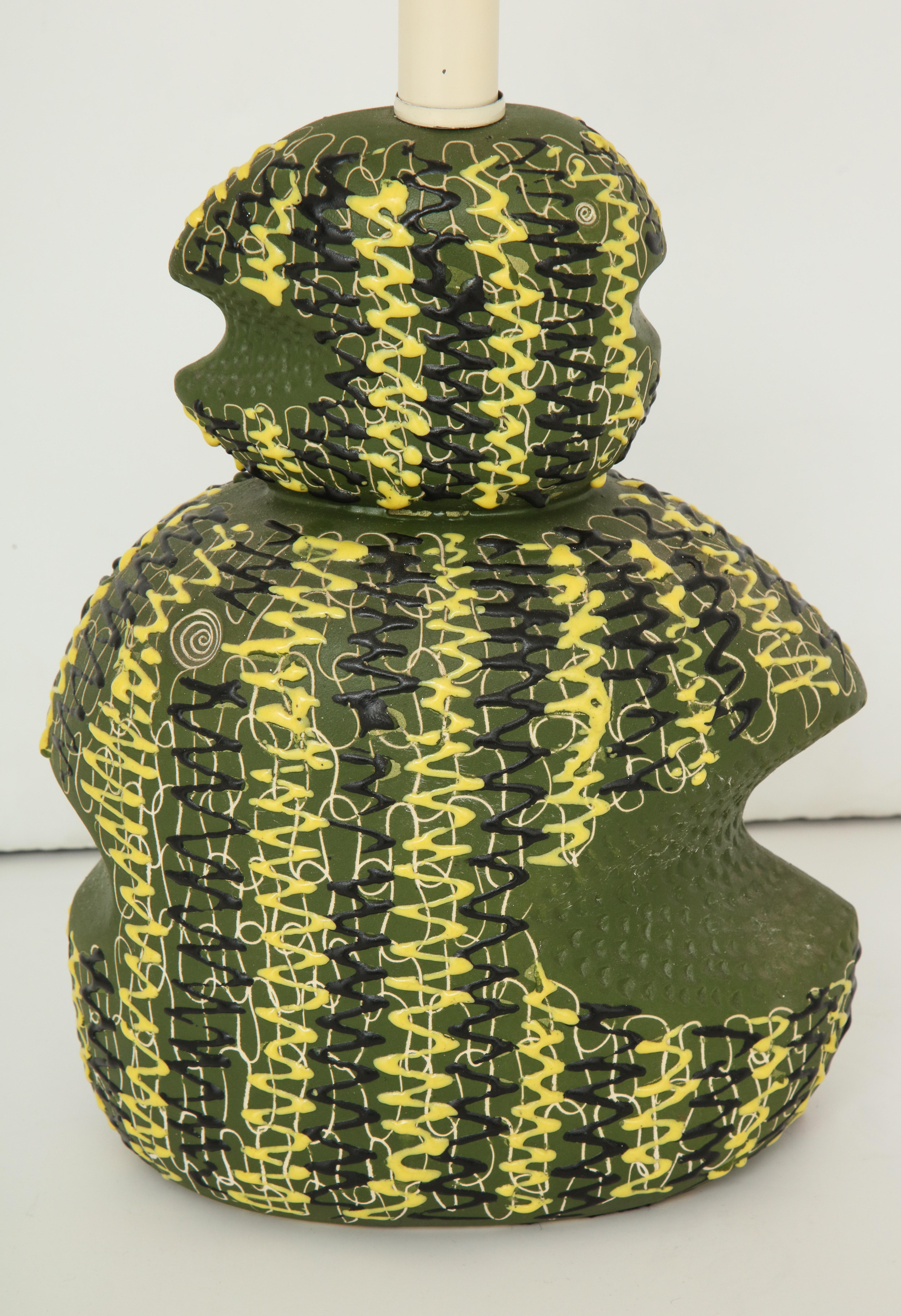 Italian Midcentury Green & Yellow Ceramic Table Lamp For Sale 5