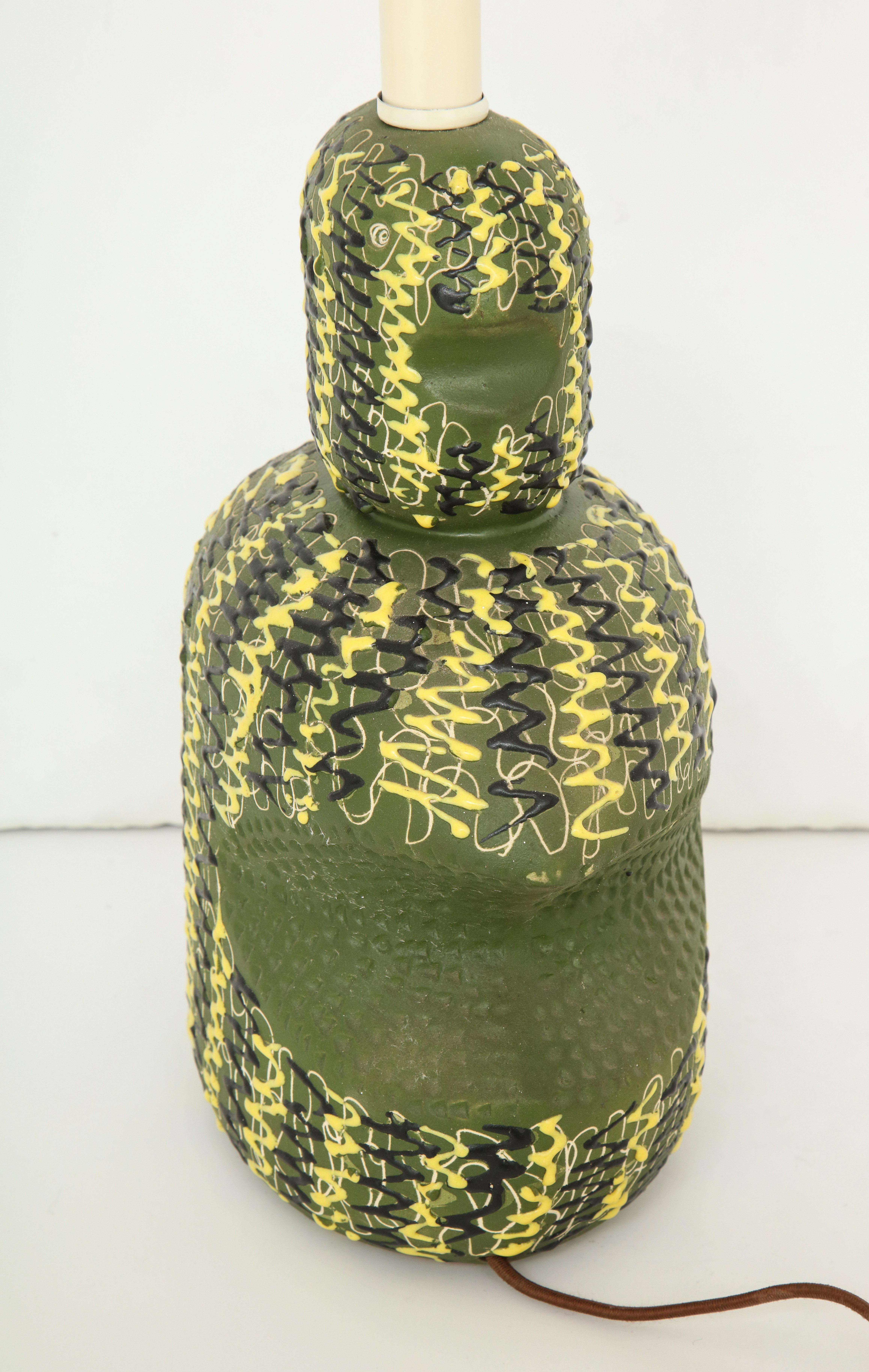 Italian Midcentury Green & Yellow Ceramic Table Lamp For Sale 6