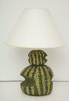Italian Midcentury Green & Yellow Ceramic Table Lamp