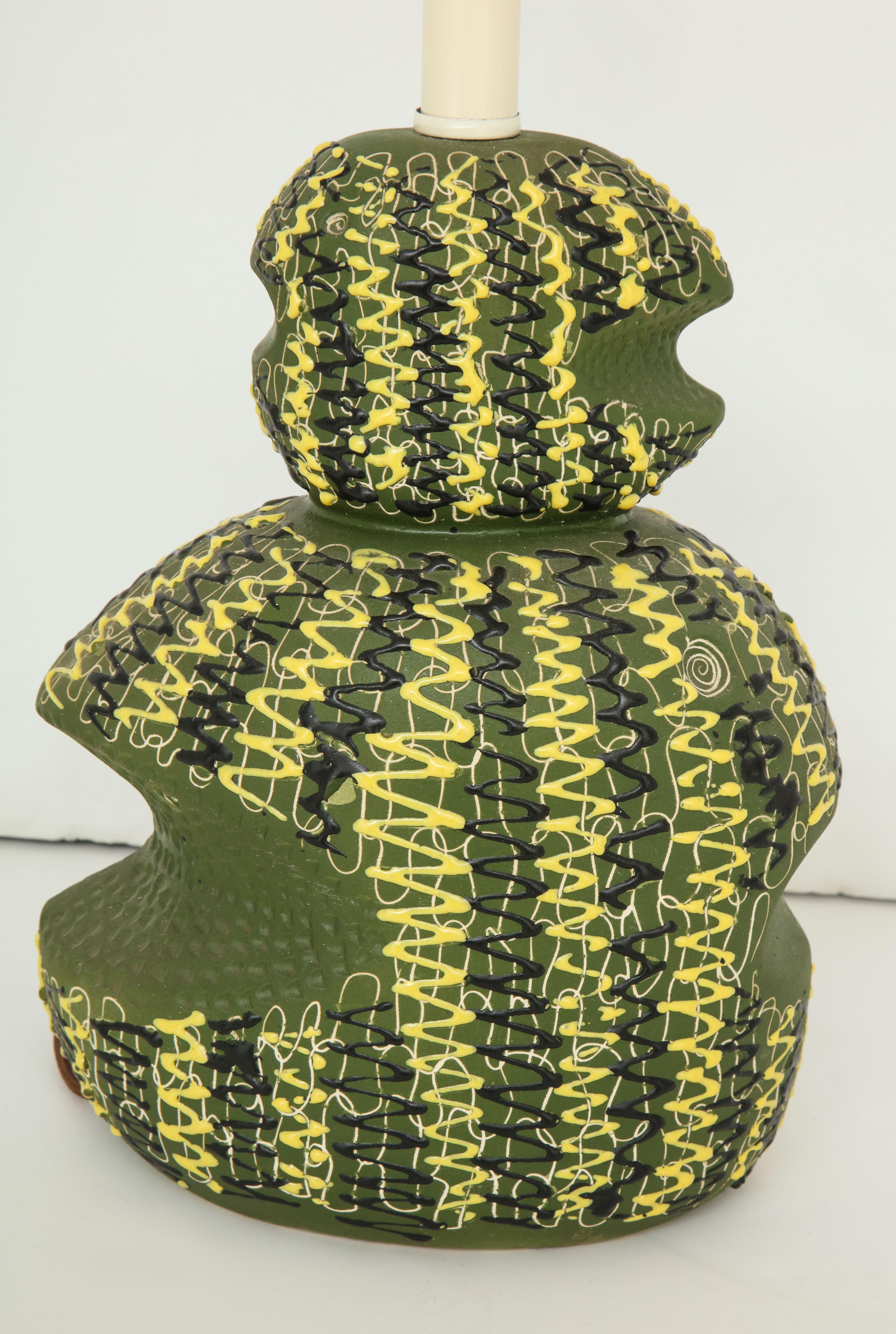Mid-20th Century Italian Midcentury Green & Yellow Ceramic Table Lamp For Sale
