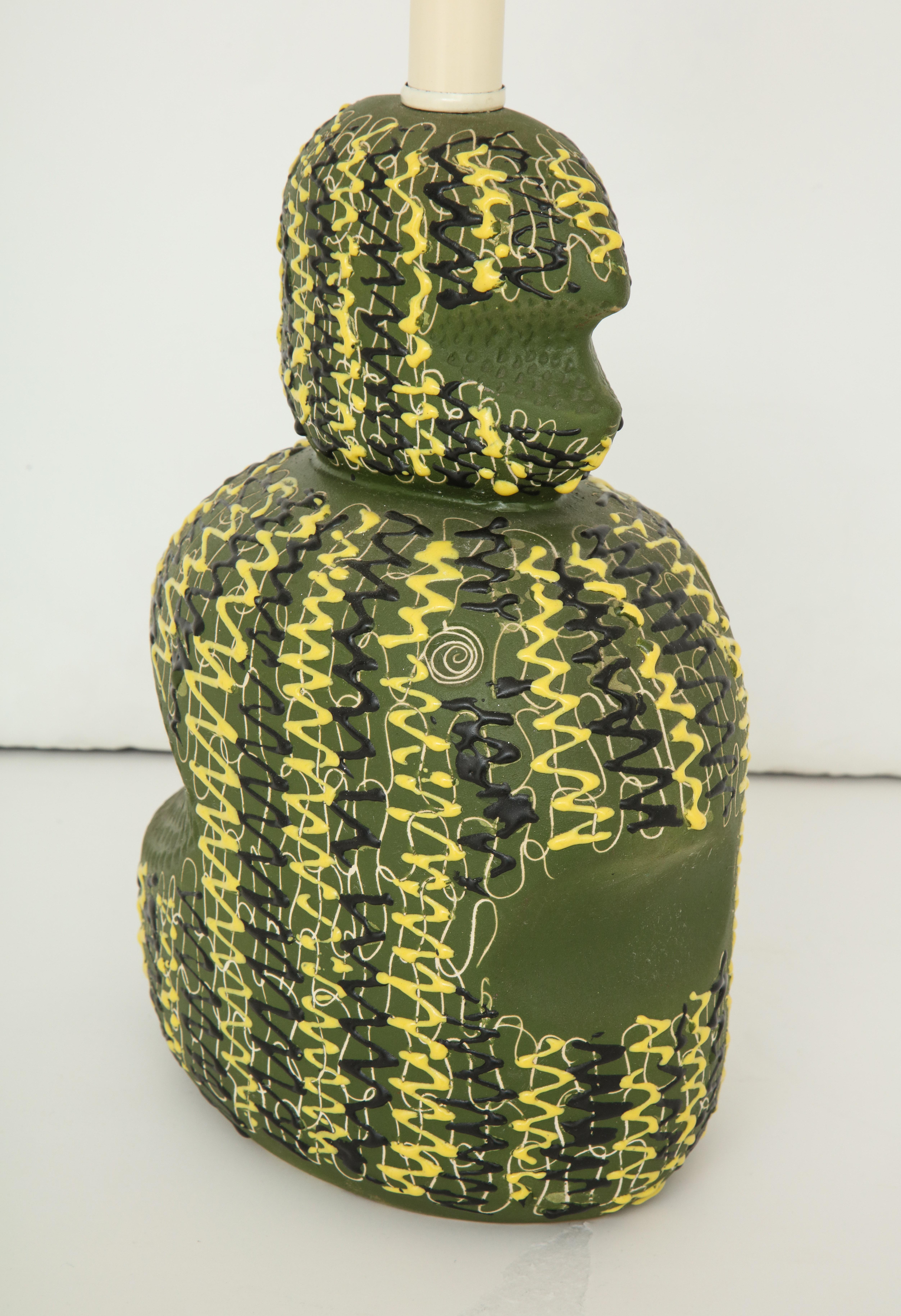 Italian Midcentury Green & Yellow Ceramic Table Lamp For Sale 2