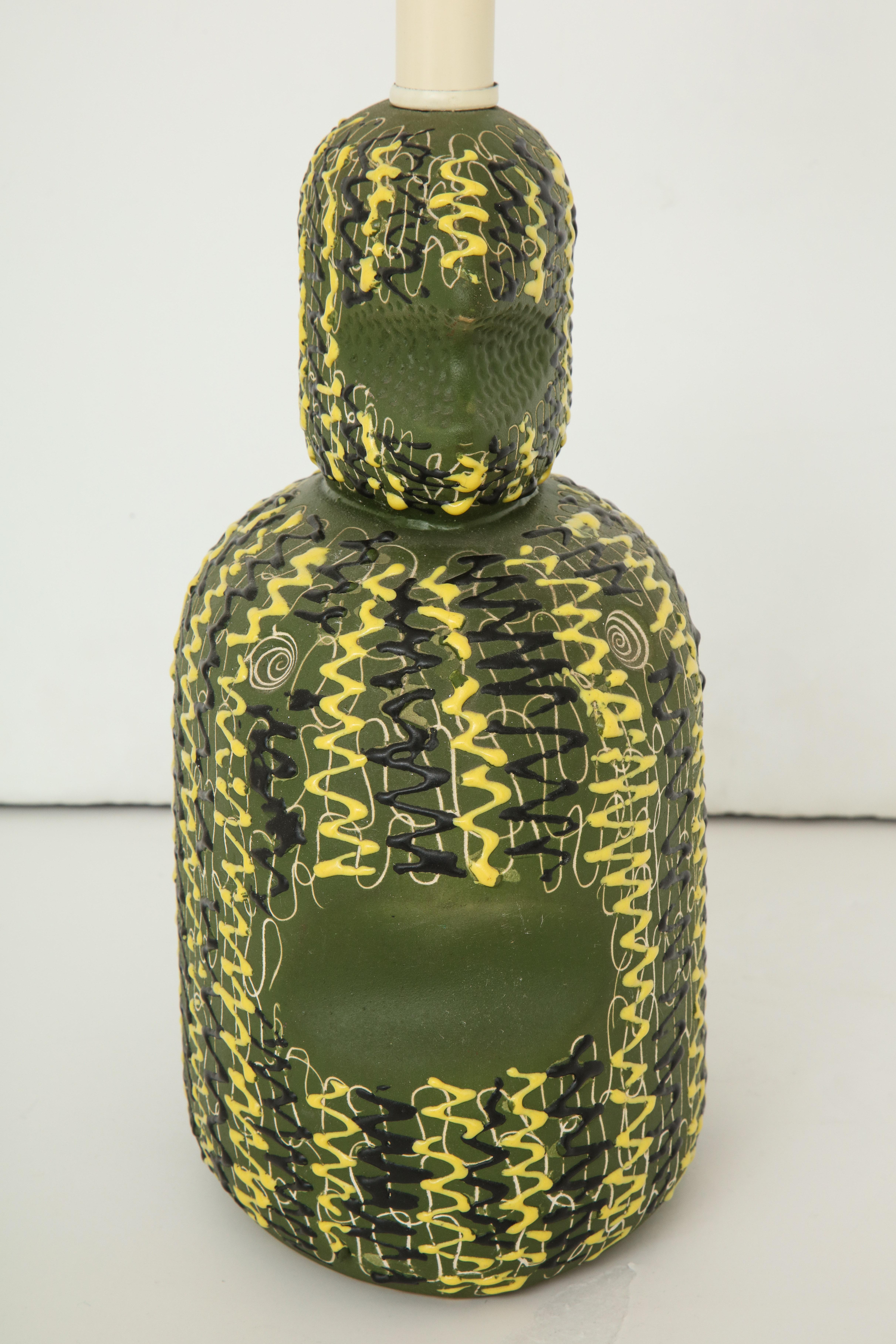 Italian Midcentury Green & Yellow Ceramic Table Lamp For Sale 3