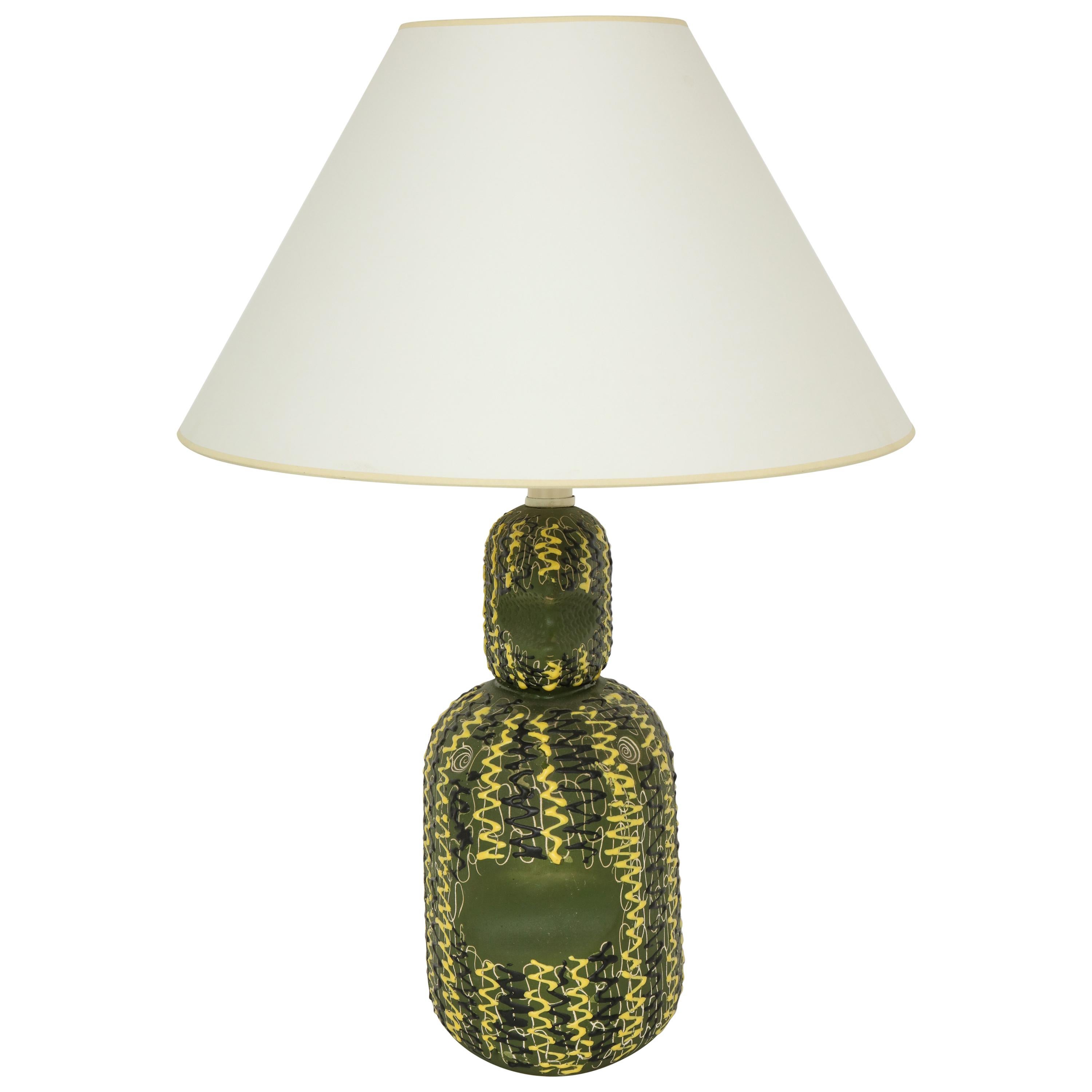 Lampe de table italienne en céramique verte et jaune du milieu du siècle dernier