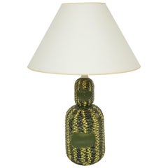 Used Italian Midcentury Green & Yellow Ceramic Table Lamp