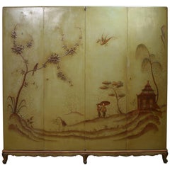Midcentury Italian Green Chinoiserie Lacquered Cupboard with Four Doors, 1940s