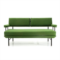 Midcentury Italian Green Fabric and Metal Sofa Bed, 1950s