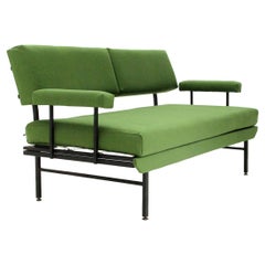 Used Midcentury Italian Green Fabric and Metal Sofa Bed, 1950s