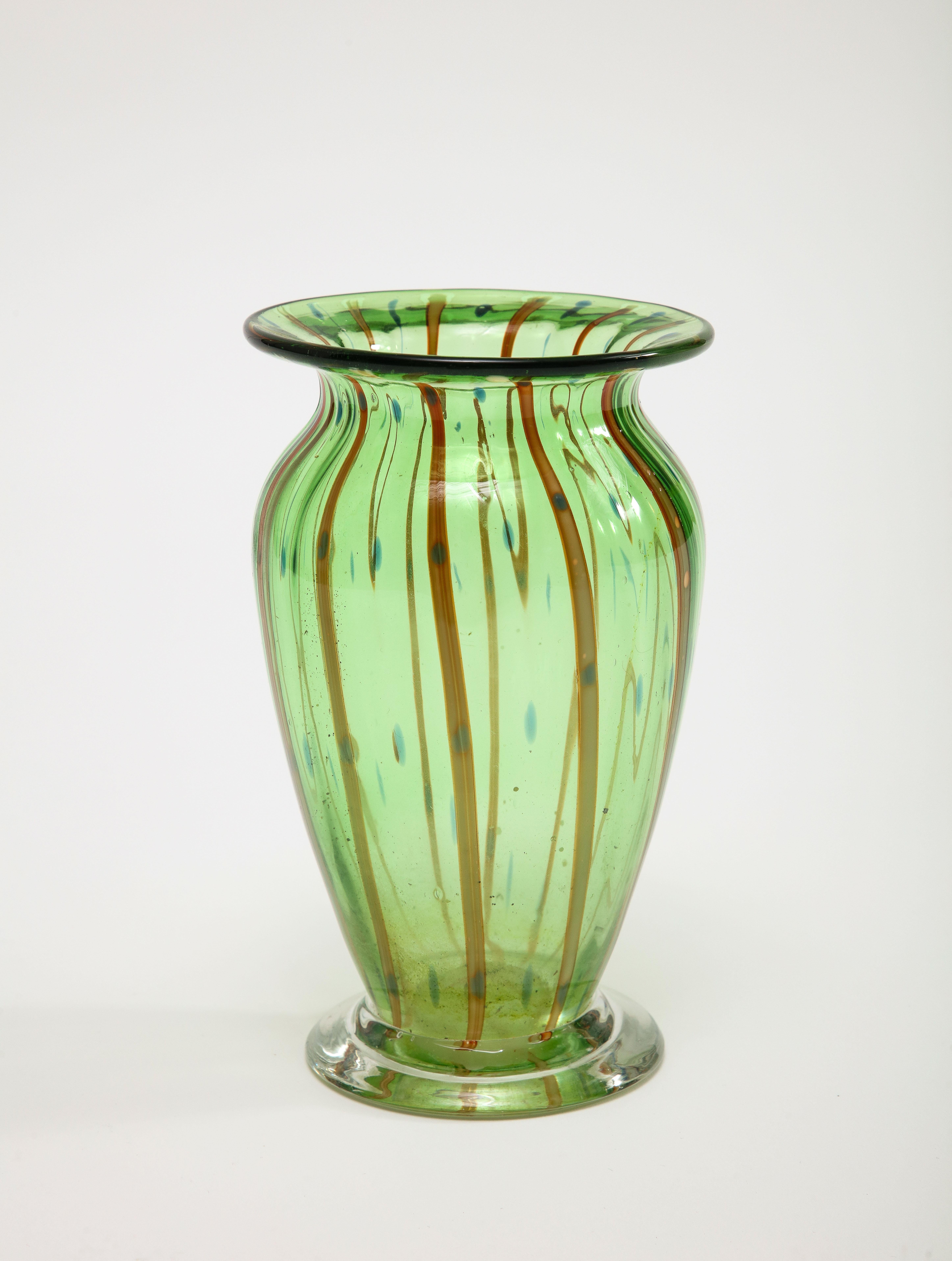 Mid-Century Modern Midcentury Italian Green Murano Blown Glass Vase For Sale