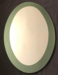 Midcentury Italian Green Oval Mirror Framed Mirror
