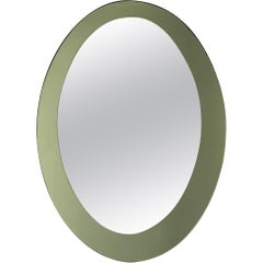 Midcentury Italian Green Oval Mirror Framed Mirror