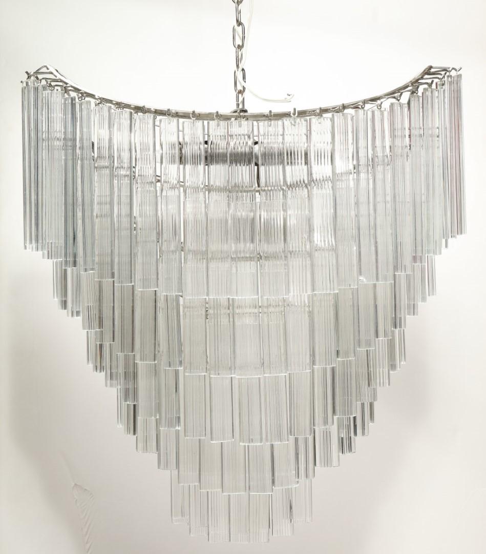 Midcentury Italian hand-blown glass chandelier with rectangular ridged glass panes, circa 1960. Chain is 9