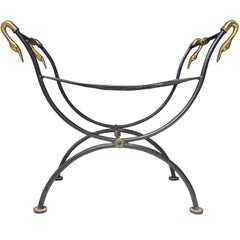 Midcentury Italian Iron/Brass Swan Head Bench