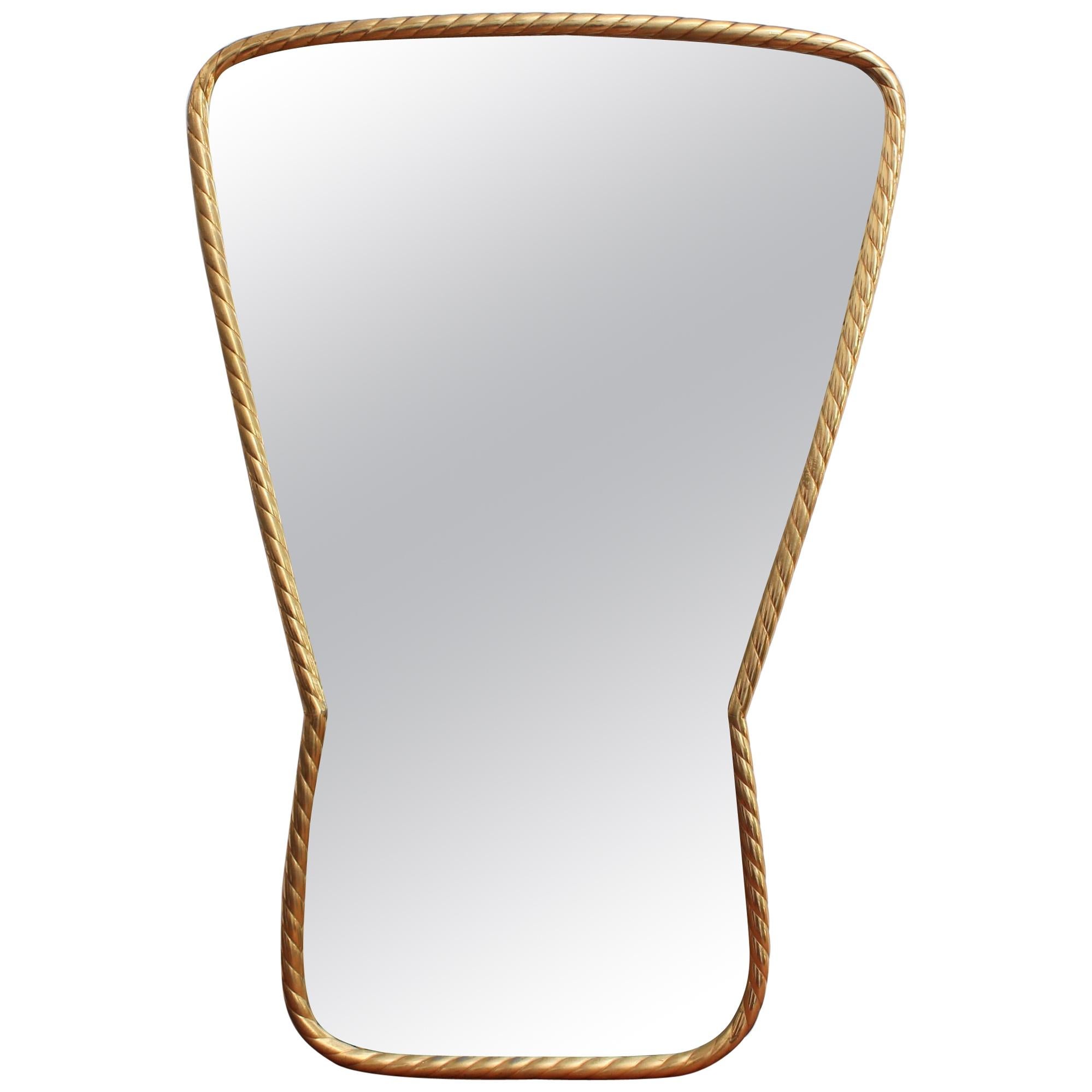 Midcentury Italian Keyhole-Shaped Wall Mirror with Rope Pattern Brass Frame