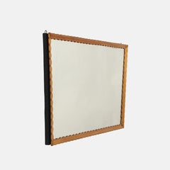 Midcentury Italian Large Carved Scalloped Wood Frame Horizontal Mirror 1950s