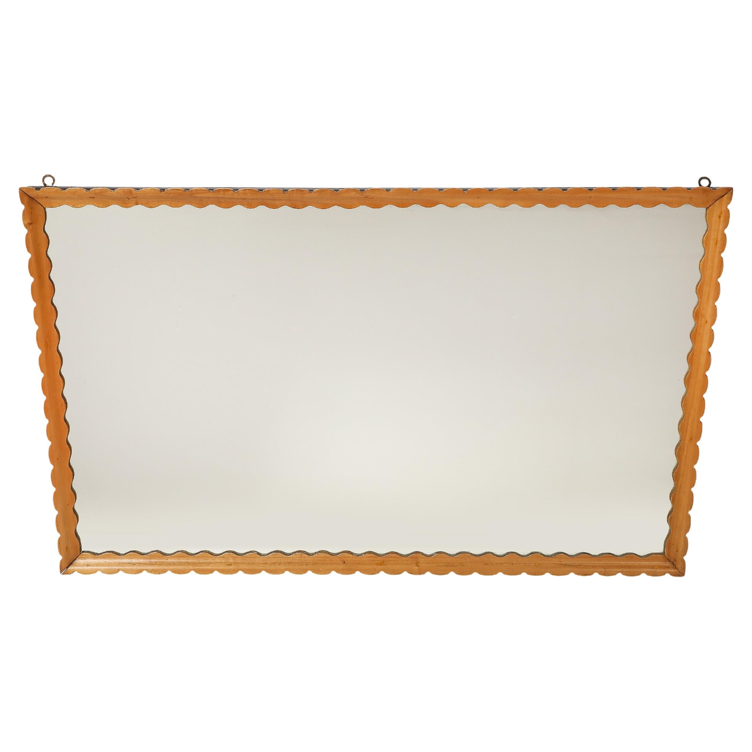 Specchio orizzontale di grandi dimensioni con cornice in Wood Wood smerlato 1950s