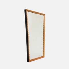 Midcentury Italian Large Carved Scalloped Wood Frame Wall Mirror, 1950s