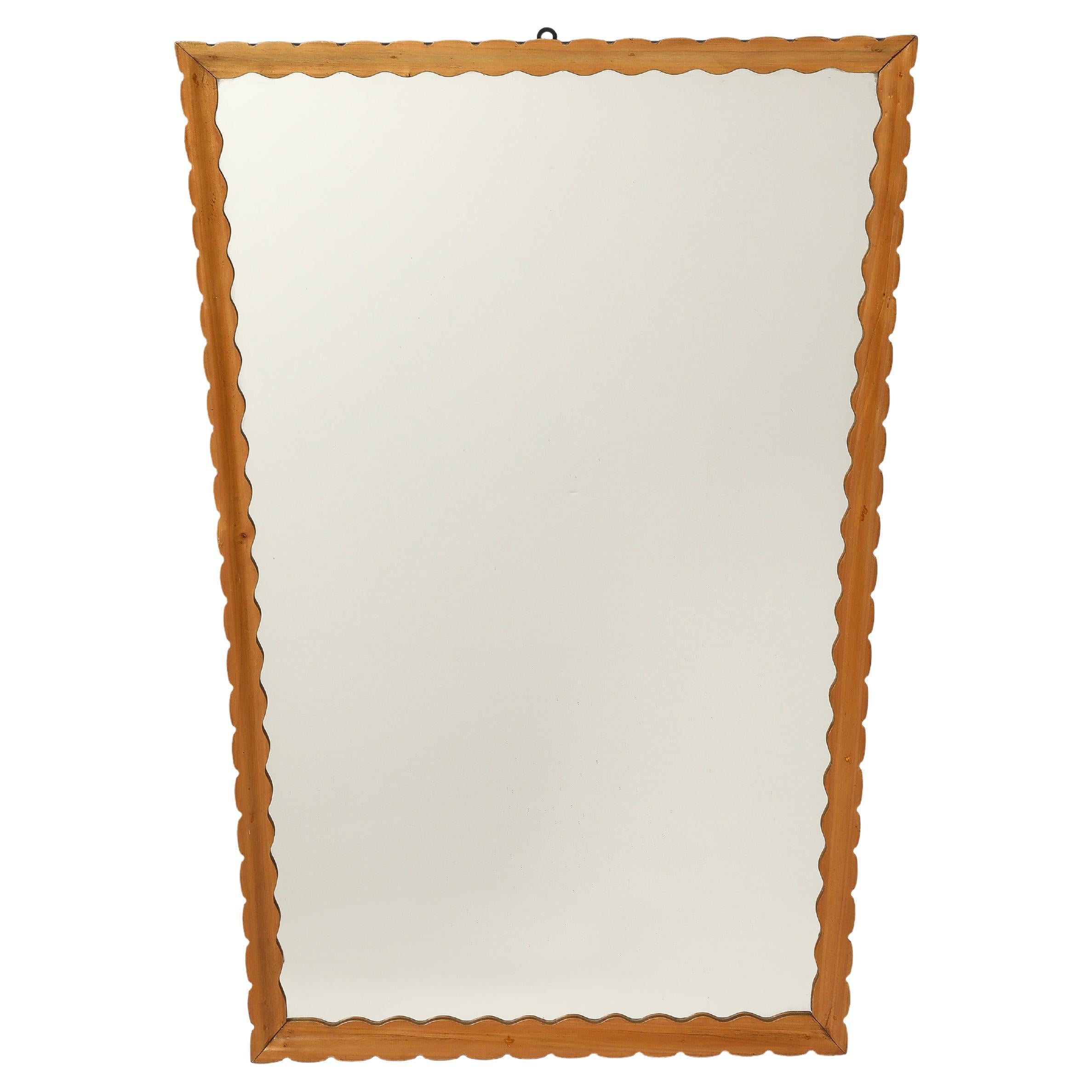 Specchio da parete con cornice in Wood Wood smerlato di grandi dimensioni, 1950