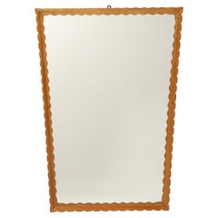 Midcentury Italian Large Carved Scalloped Wood Frame Wall Mirror, 1950s