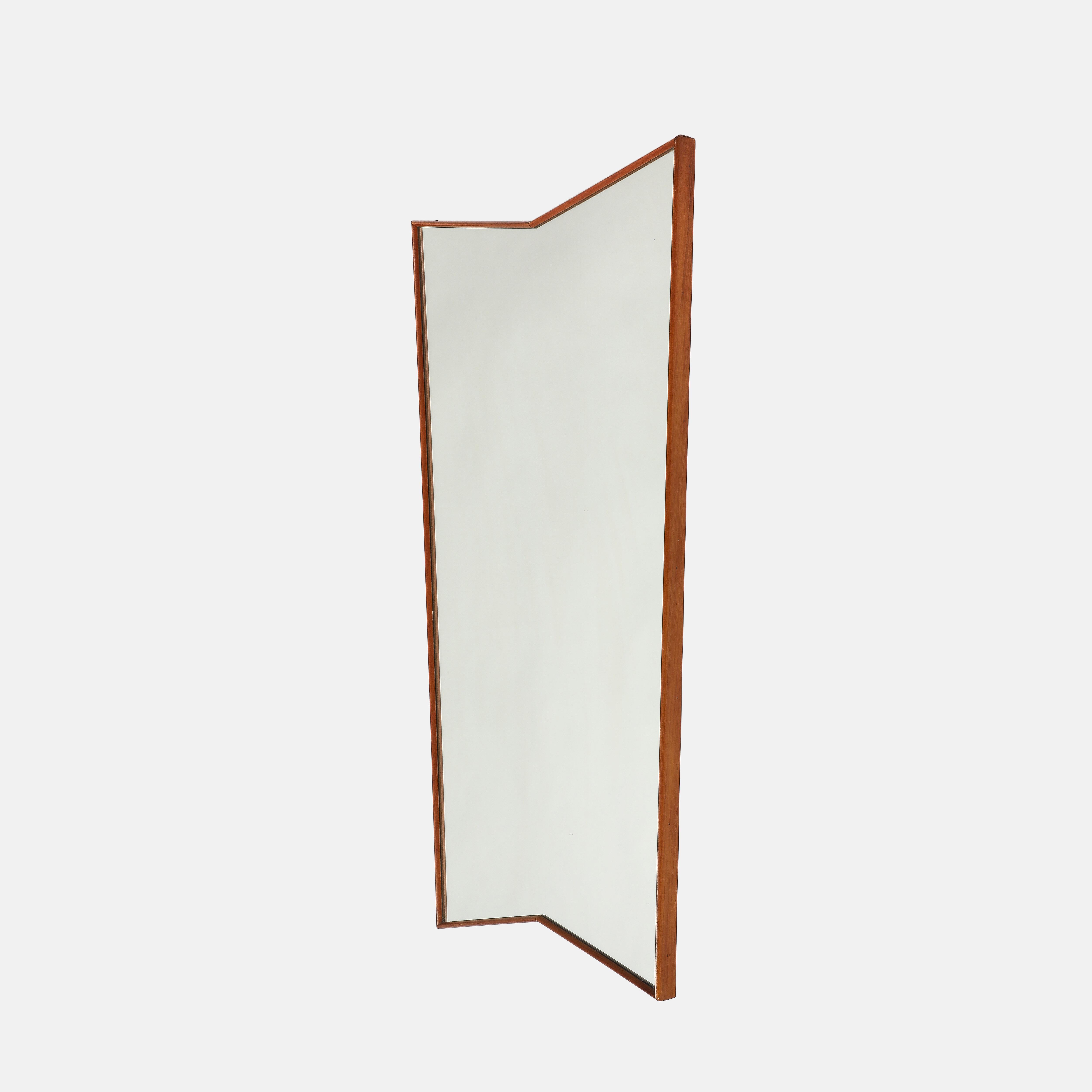 Italienischer großer asymmetrischer modernistischer Wandspiegel aus Wood Wood aus der Mitte des Jahrhunderts, 1950er Jahre (Moderne der Mitte des Jahrhunderts) im Angebot