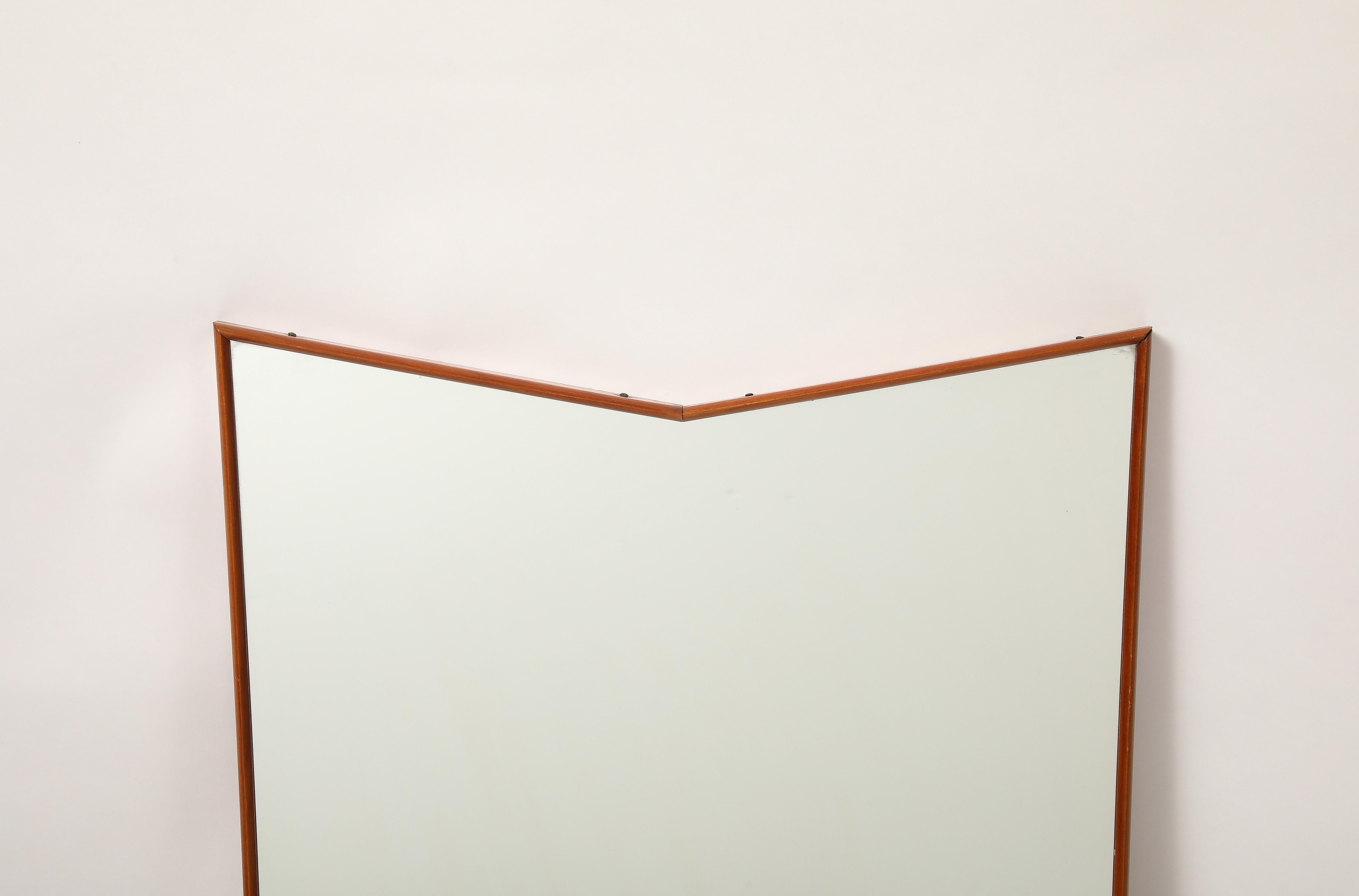 Italienischer großer asymmetrischer modernistischer Wandspiegel aus Wood Wood aus der Mitte des Jahrhunderts, 1950er Jahre (Poliert) im Angebot