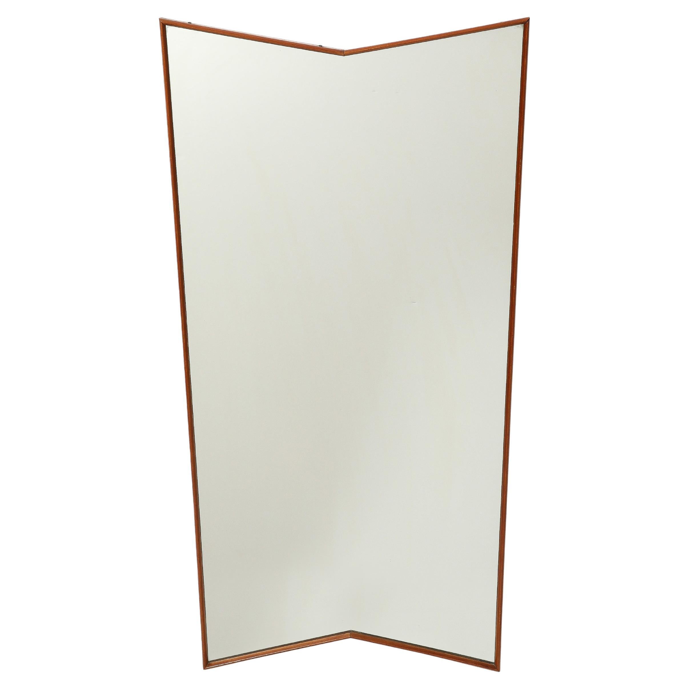 Midcentury Italian Large Modernist Asymetrical Wood Wall Mirror, 1950s