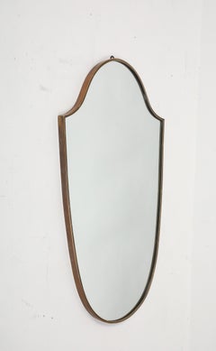 Midcentury Italian Large Shield Shaped Beaded Brass Mirror, 1950s