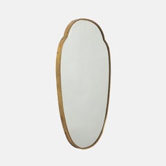 Midcentury Italian Large Shield Shaped Brass Wall Mirror, 1950s