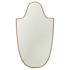 Midcentury Italian Large Shield Shaped Brass Wall Mirror, 1950s